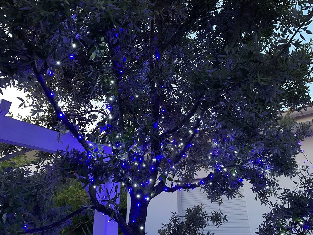 elume Guirlande de Noël lumineuse extérieure clignotante 34m, 750 LED blanches et bleues