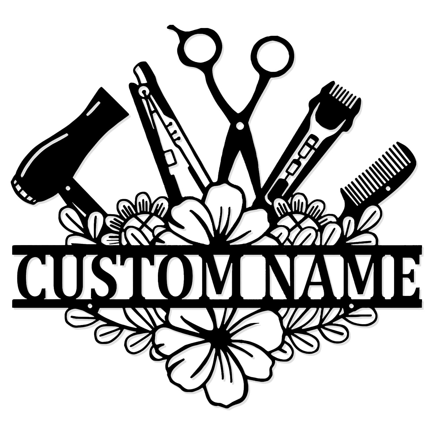 MeigoArt Custom Barber Shop Metal Wall Art,Personalized Hair Stylist Metal Sign,Hairstylist Sign, Custom Hair Salon Metal Wall Art, Barber Shop Wall Decor (Style-3)