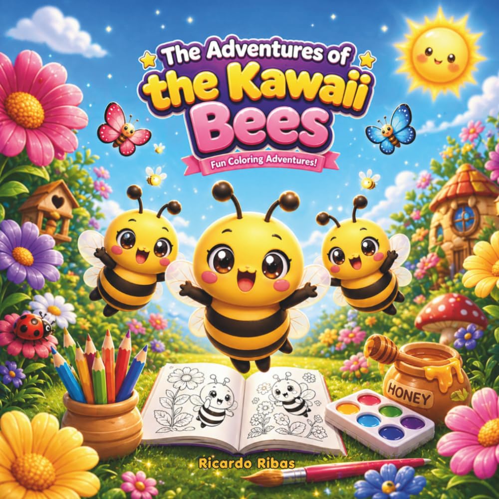 The Adventures of the Kawaii Bees: Cute Bee Coloring Book for Kids Ages 4–8: Fun & Easy Kawaii Coloring Pages for Creativity and Relaxation