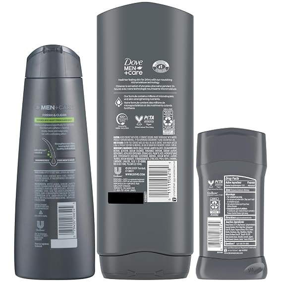 Dove Men + Care Bundle Extra Fresh Body Wash & 72H Deodorant + Fresh + Clean 2-in-1 Shampoo and Conditioner, Citrus Scent (3 Piece Set)