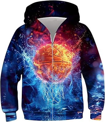 Idgreatim 6-14T Boys Zip Up Hoodies Kids 3D Graphic Hoody Sweatshirt Zipper Pullover with Pockets