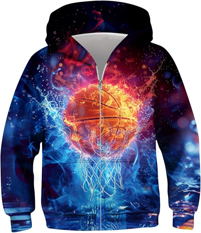 Idgreatim 6-14T Boys Zip Up Hoodies Kids 3D Graphic Hoody Sweatshirt Zipper Pullover with Pockets