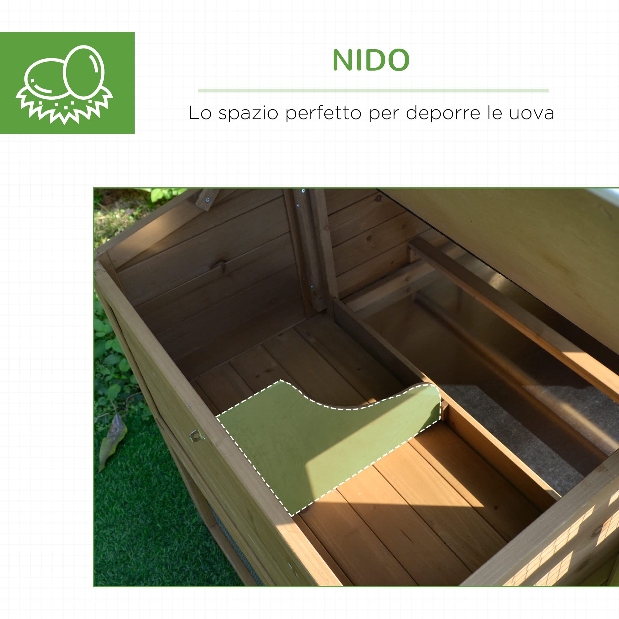 PawHut Pollaio da Giardino per Galline con Corsa e Zona di Nidificazione Vassoio Estraibile, 200x80x105cm | Pollaio per Galline da Esterno, Zona di Nidificazione, Vassoio Estraibile, da Giardino