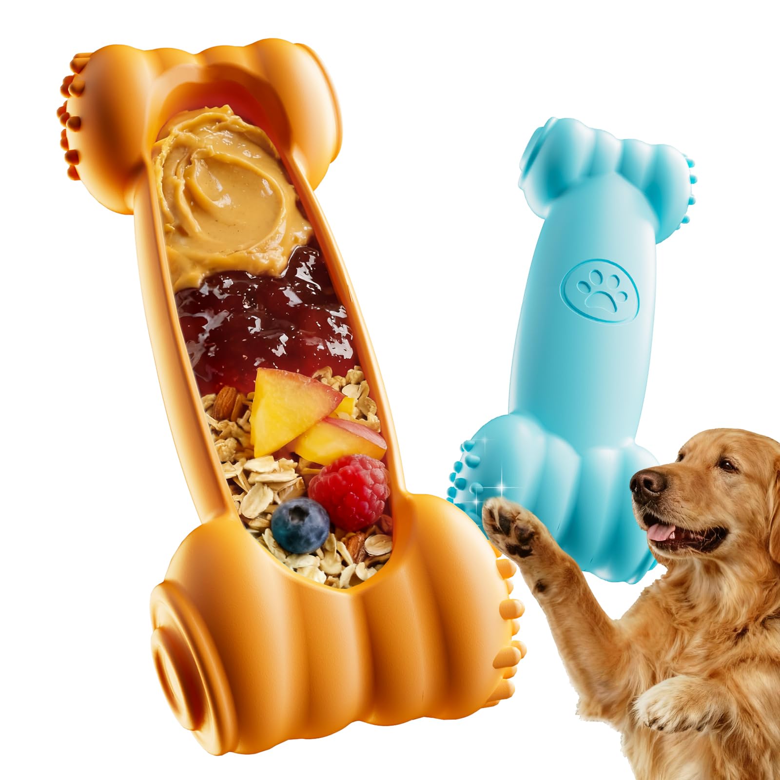 FOXMM 2-Pack Freezable Bone for Dogs Slow Feeder Dog Lick Bone Indestructible Chew Toy for Aggressive Chewers, Puppy Teething Relief, Fillable Enrichment Treat Toy for Small & Medium Breed(Nylon)