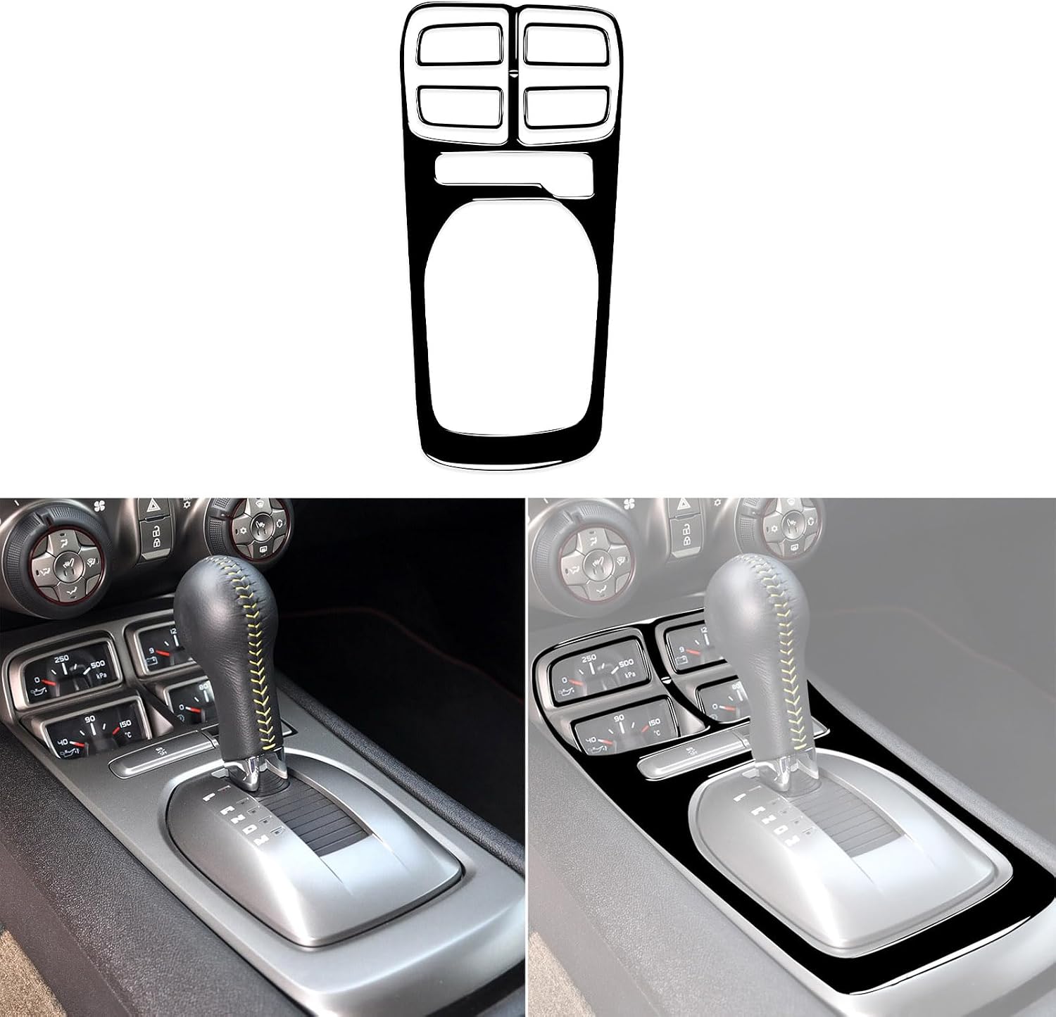 Car Automatic Gear Shift Panel Frame Kit Decal Glossy Piano Black Interior Trim Compatible with Chevy/Chevrolet Camaro 2012 2013 2014 2015 Sticker Accessories Decoration 5pcs