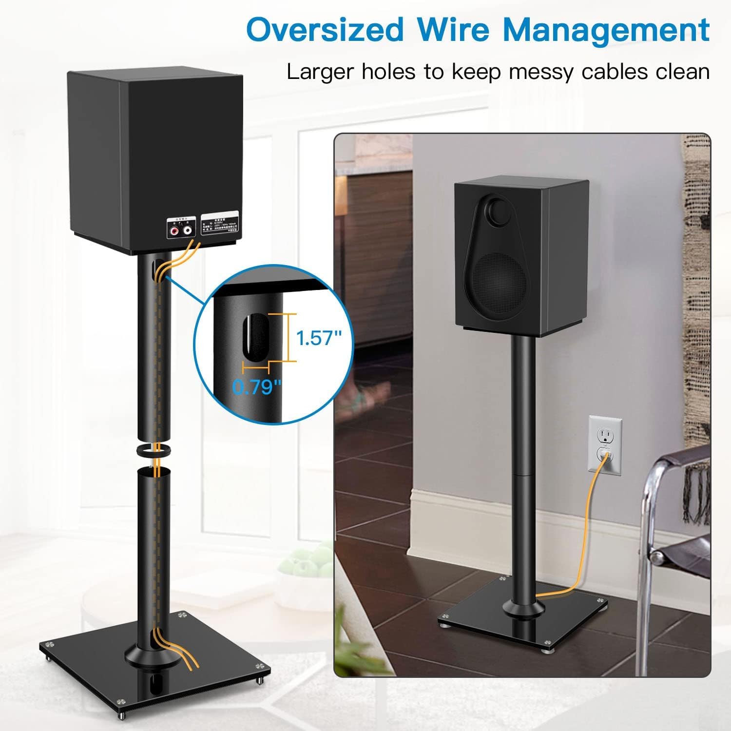 PERLESMITH Supporti universali da pavimento da 60 cm per altoparlanti Surround Sound, Klipsch, Sony, Edifier, Yamaha, Polk e altri diffusori da scaffale, peso fino a 10 kg – 1 paio