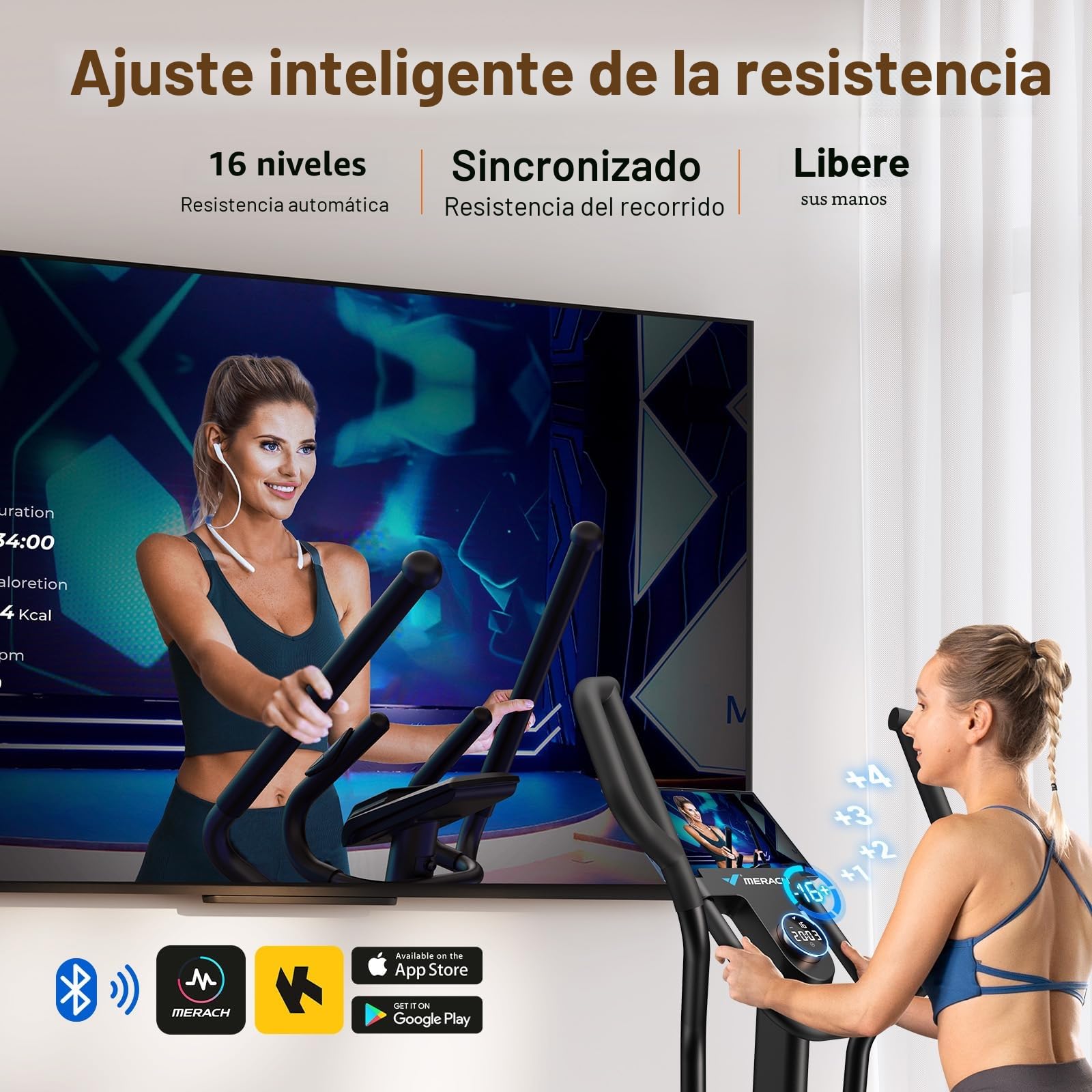 MERACH Bicicleta Elíptica para Casa, Elíptica Magnética Silenciosa con Autoalimentación, Zancada 42-47 cm, 8-16 Niveles de Resistencia, Monitor LCD, App Bluetooth y Sensor de Pulso, hasta 180 kg