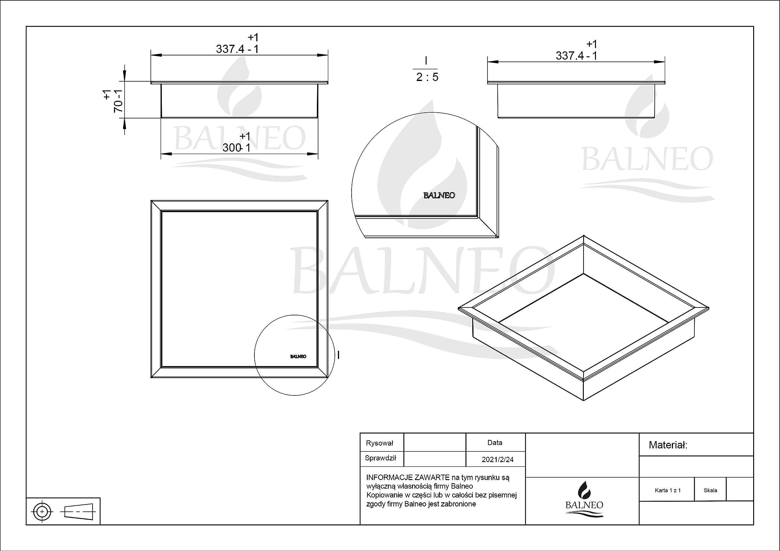 Wall-Box One Duschnische 30 x 30 x 7 cm, Edelstahl AISI 304, Schwarz | Edelstahl AISI 304, Rahmen 18,7 mm, 1 % Gefälle, 100 % wasserdicht, 10 J. + 2 J. Beschichtung