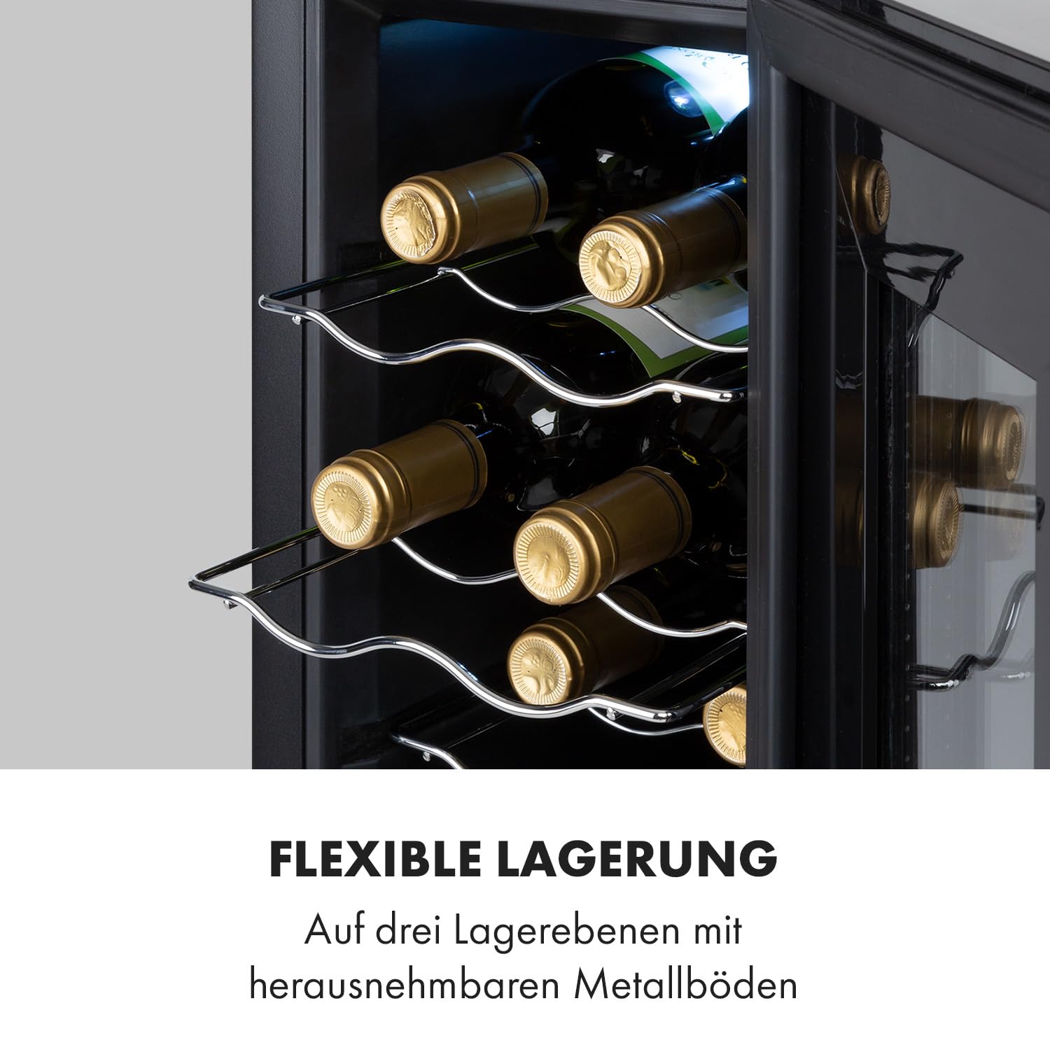 Klarstein Weinkühlschrank, Getränkekühlschrank Schmal, 1 Zone Kühlschrank mit Glastür, Getränkekühlschränke Freistehend, Weinkühlschrank Klein, Weinkühlschränke mit UV-Schutz, 11-18°C, 8 Flaschen