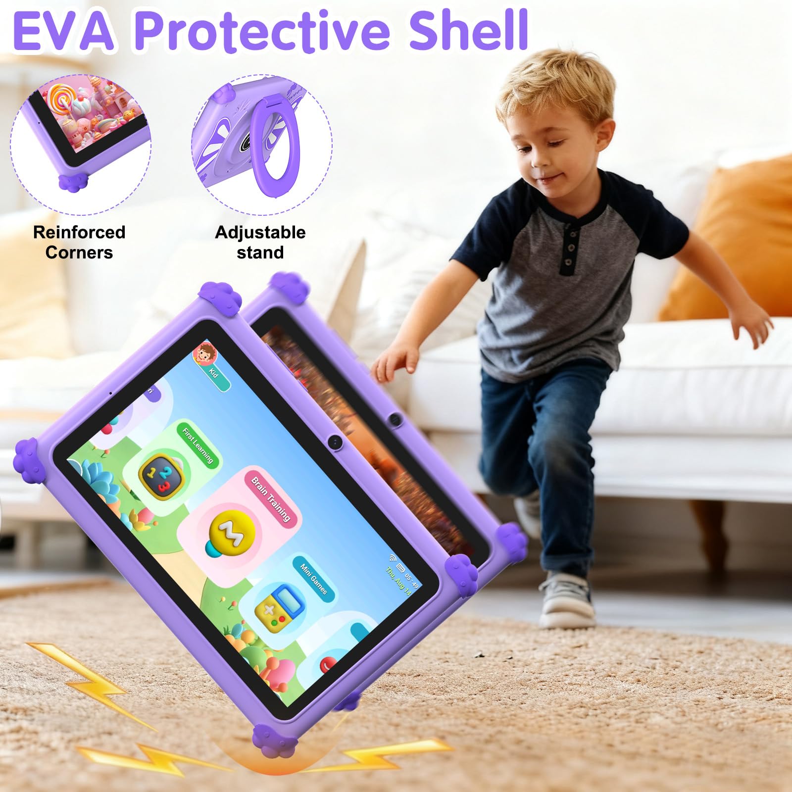ascrecem Tablet Bambini 7 Pollici Android 15 Tablet per Bambini con 2.4G+5G WiFi6 Penta Core 6GB RAM 32GB ROM Tablets Bambina Doppia Fotocamera 128GB Espandibile Controllo Parentale (Viola)