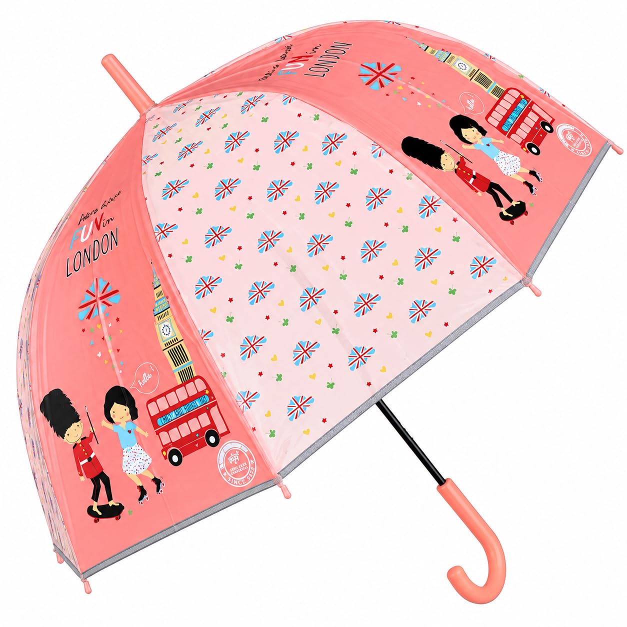 Kids Dome Shape Umbrella London Theme – London Bus Printed Light Orange Umbrella For Kids, Cute Children’s Rain Umbrellas for Boys & Girls with Easy Grip Handle, Fun Cartoon UK Design for School & Travel-image-23