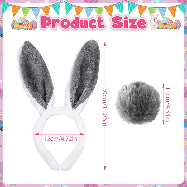 CHONGQILAO Diadema con orejas de conejo, accesorio para disfraz de conejo, diadema para adultos, orejas de conejo, diadema para Pascua, cosplay, fiesta - 2