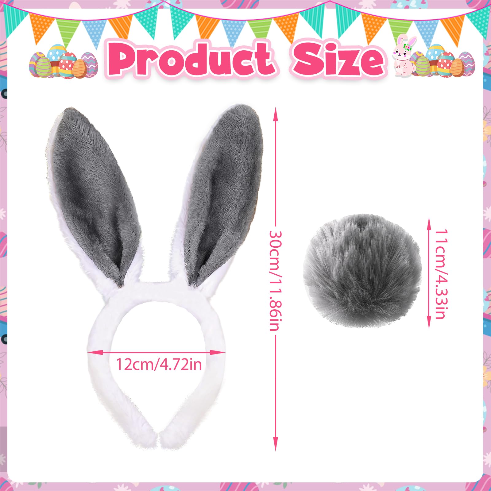 CHONGQILAO Diadema con orejas de conejo, accesorio para disfraz de conejo, diadema para adultos, orejas de conejo, diadema para Pascua, cosplay, fiesta - 3