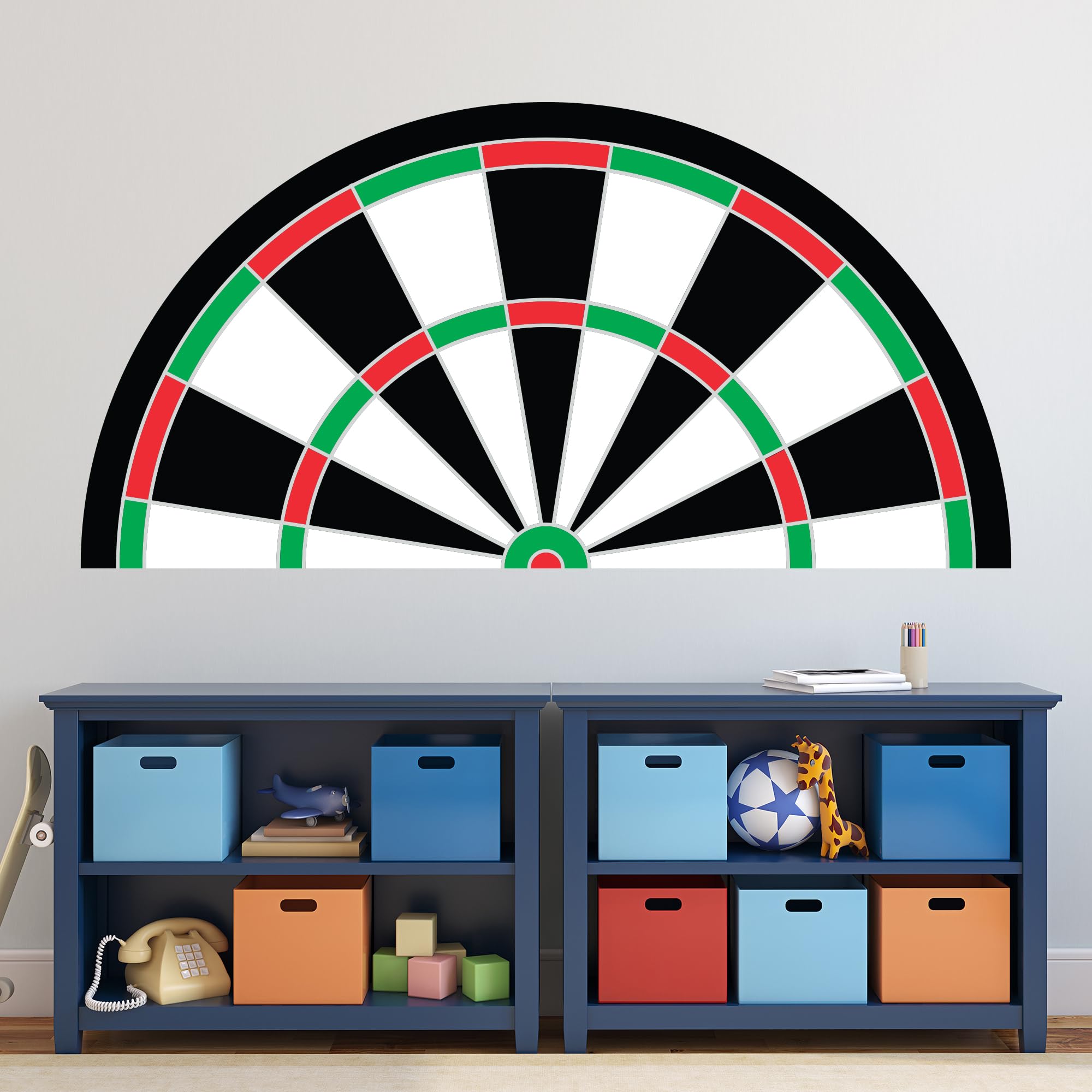 Themed Blue Darts Wall Sticker - Half Dart Board Decal Wall Art (120Cm Width X 60Cm Height)