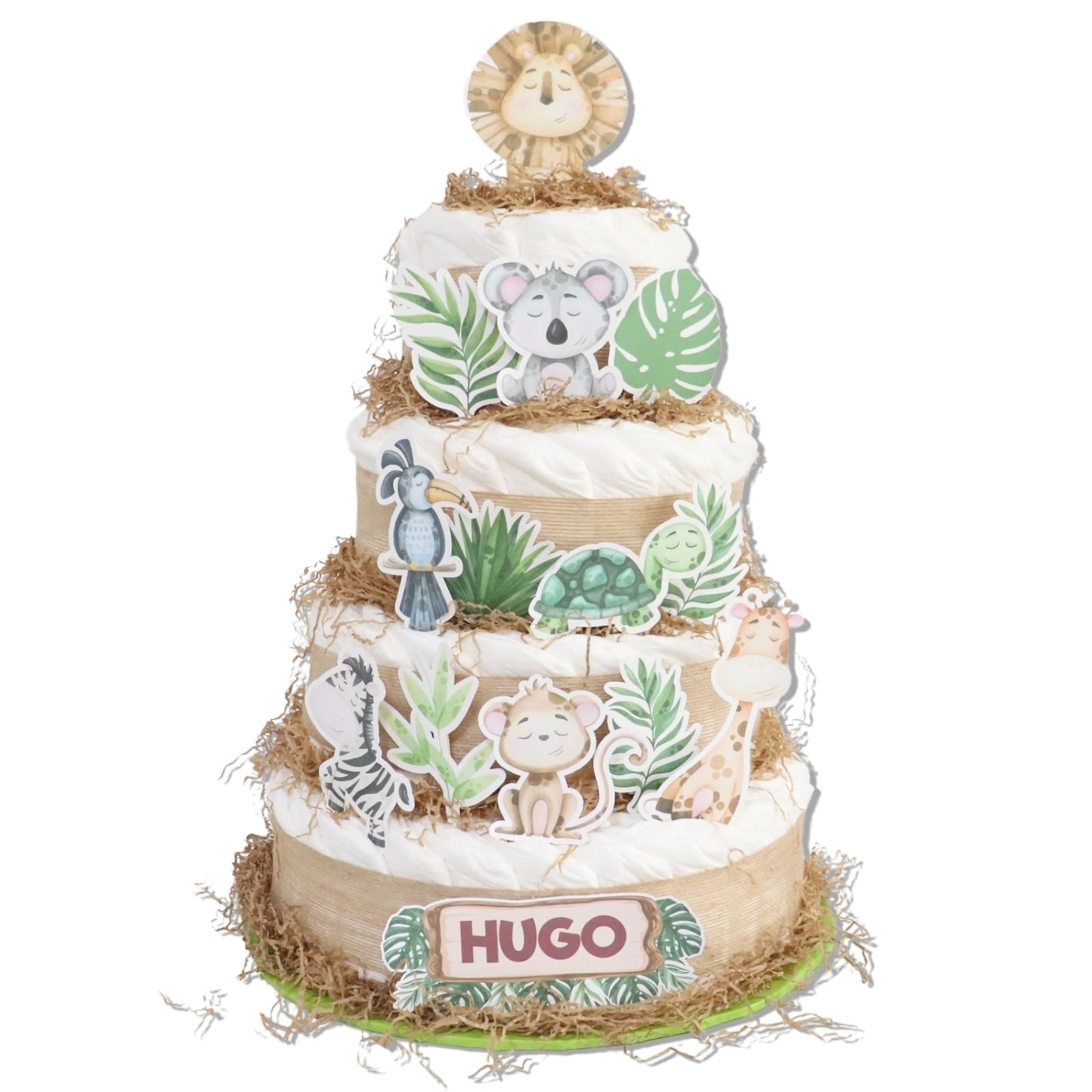 Tarta de pañales 4 pisos modelo SELVA - Regalos para recién nacido - baby shower - TARTAS DE PAÑALES Y MÁS