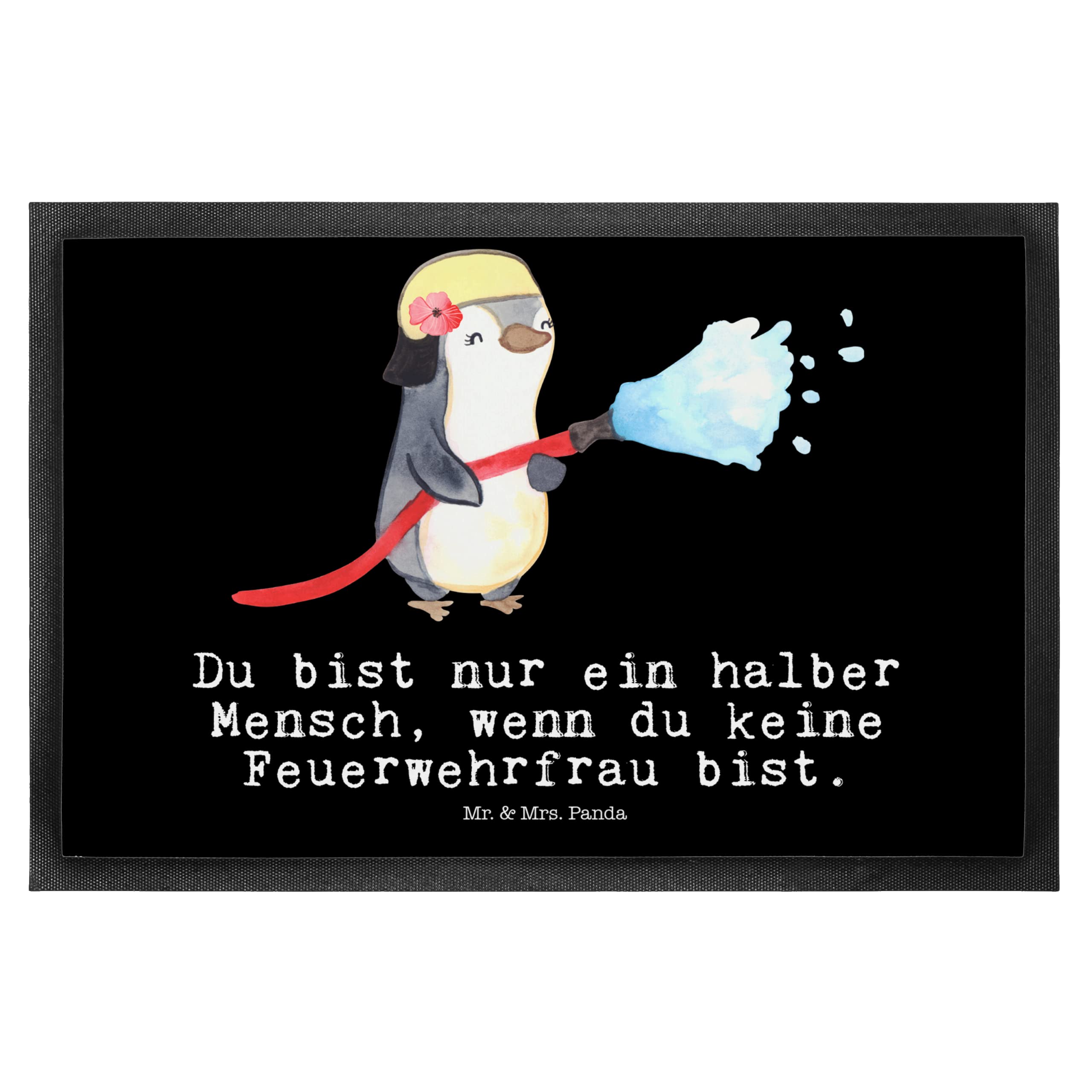 Mr. & Mrs. Panda 50 x 75 cm Fußmatte Feuerwehrfrau Herz - Geschenk, Fußabtreter, Kollege, Haustürmatte, Brandschutz, Vorleger, Jubiläum, Fußmatte