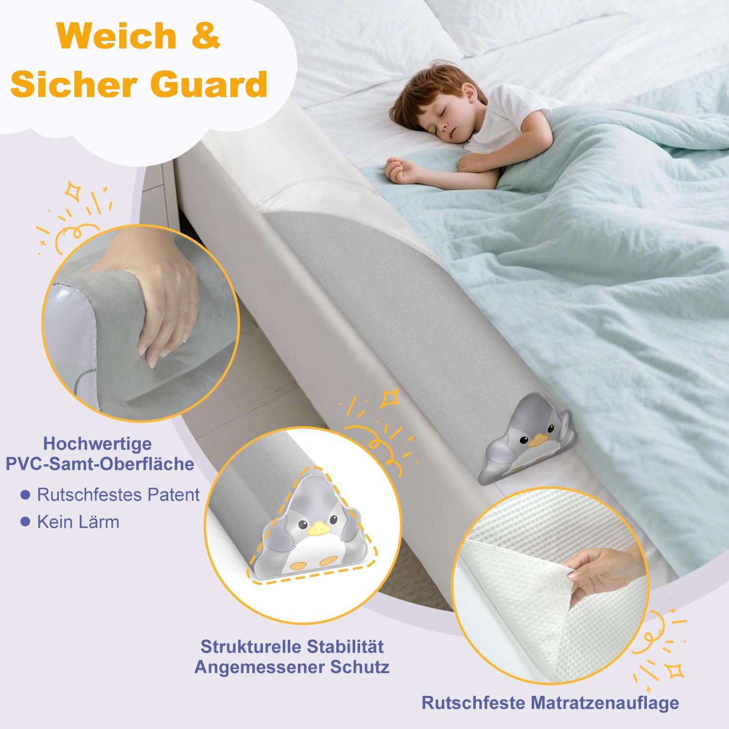 Rausfallschutz Aufblasbar Bett Reise: 2er Set Aufblasbarer Rausfallschutz für Kinder mit INTEGRIERTER Pumpe & Anti-RUTSCH-Matte - 130cm Bettschutzgitter für Boxspringbett Kinderbett