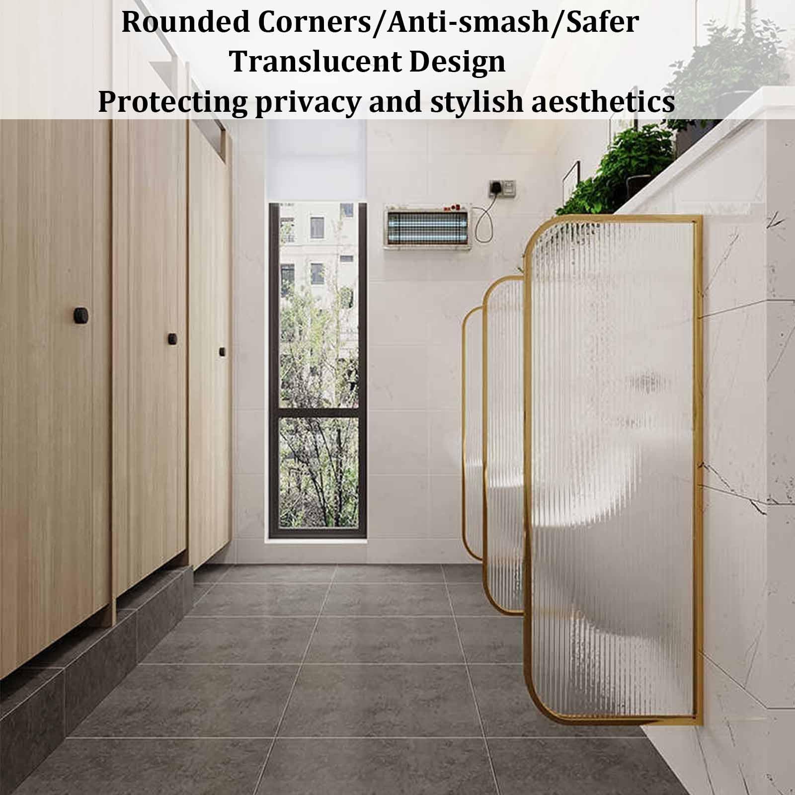 Divisor para urinario hombre, juego de 2, 100 x 40 cm, dorado, fijación de pared, panel de privacidad de acero inoxidable con vidrio translúcido para lugares públicos, hoteles y hospitales.