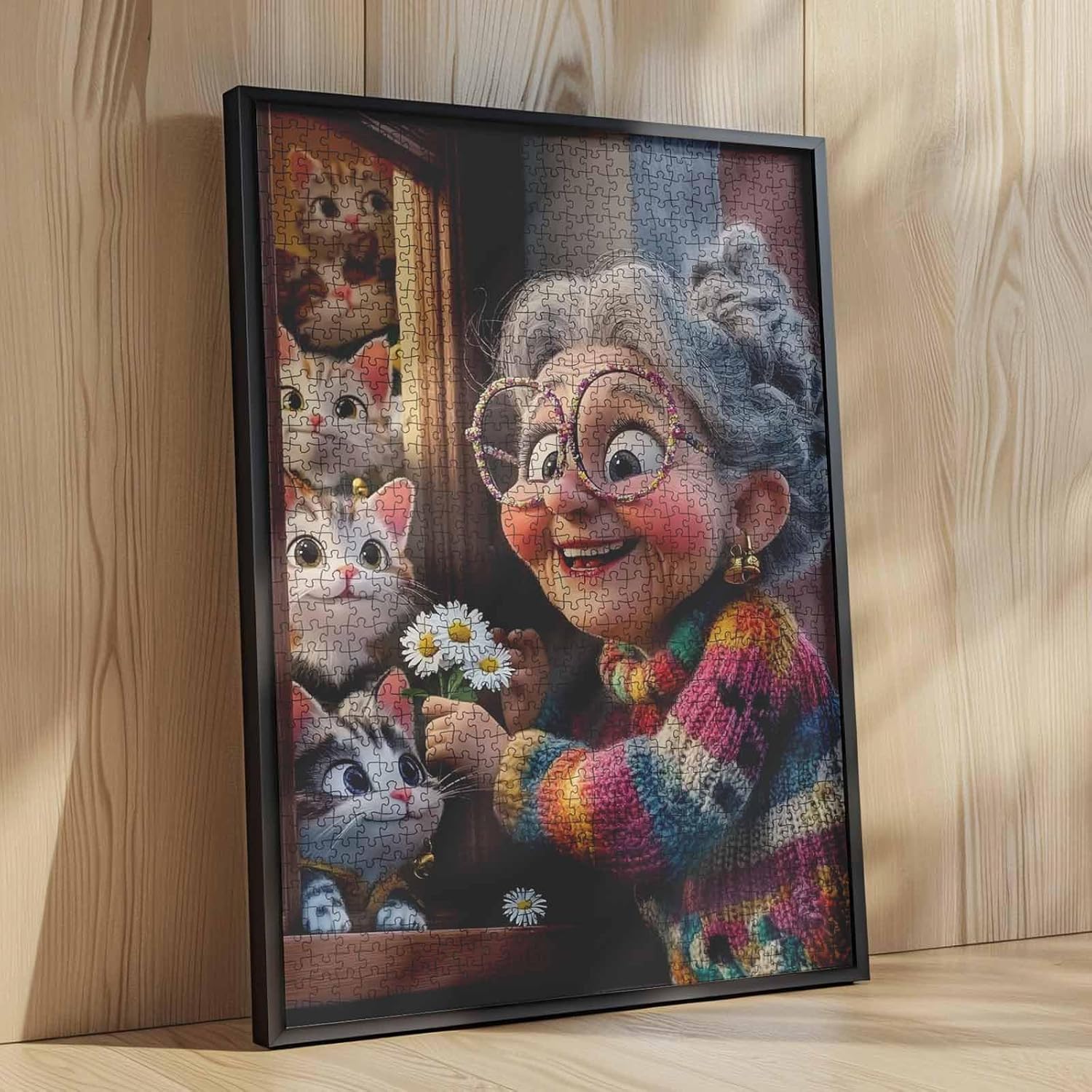 Black Hair Woman 1000 Piece Jigsaw Puzzles for Adults Portrait of Grandmother Painting Jigsaw Puzzle Cute Animal Cat 1000 Pieces Puzzles Game Home Wall Decor DIY Craft Puzzle Art Gift (Colorful)
