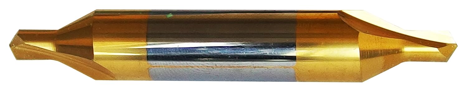 31572 Micro Grain Solid Carbide Combined Drill Bit and Countersink, TiN Coated, Round Shank, Through-Hole Flute, 60 Degrees Point, #6 Size, 3" Length (Pack of 1)