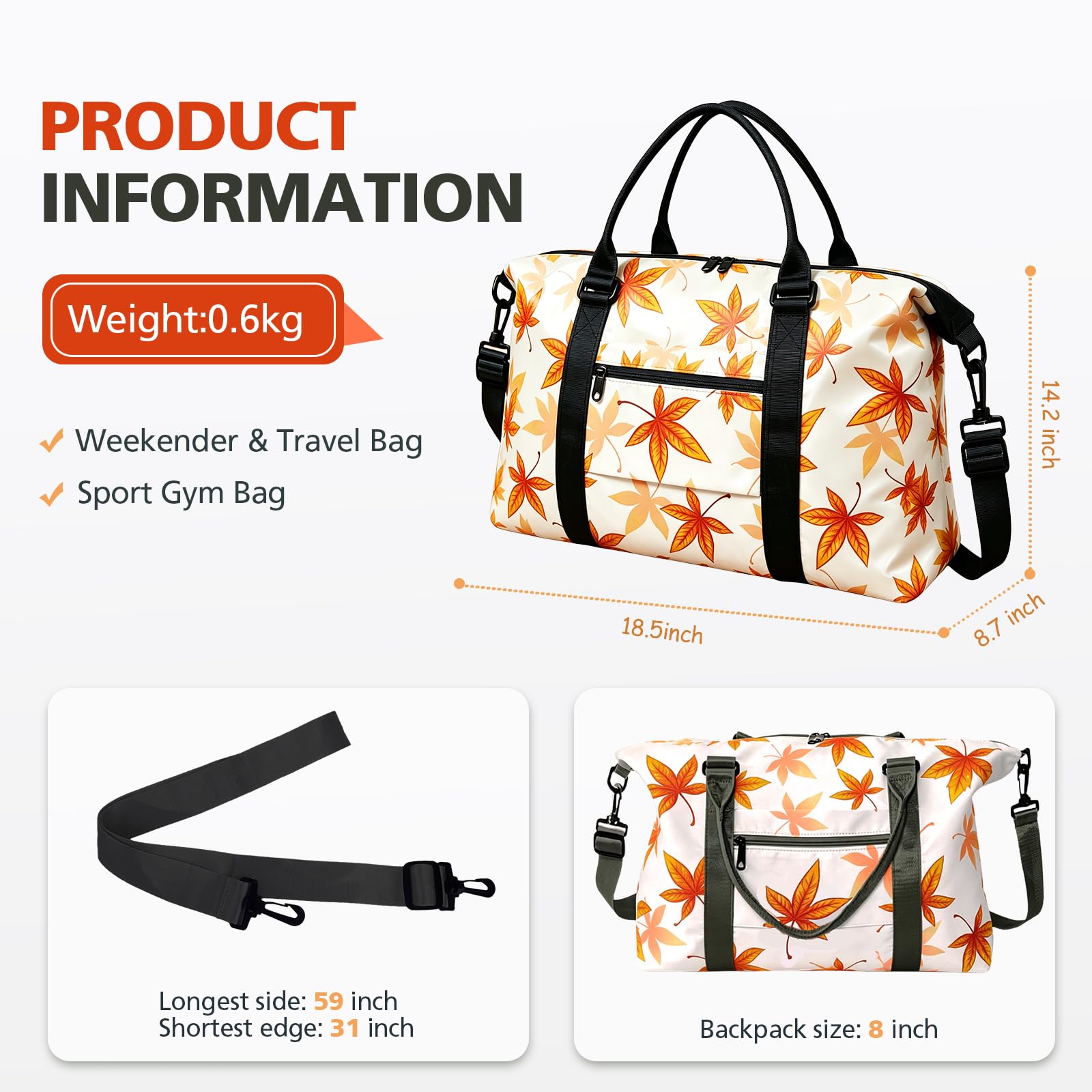 TOPBAG Travel Duffle Bag, Waterproof Weekender Carry On Tote Bags for Women, Sport Gym Bag for Men, Hospital Bag for Labor and Delivery, Overnight Luggage Bag with Trolley Sleeve Coral view 4