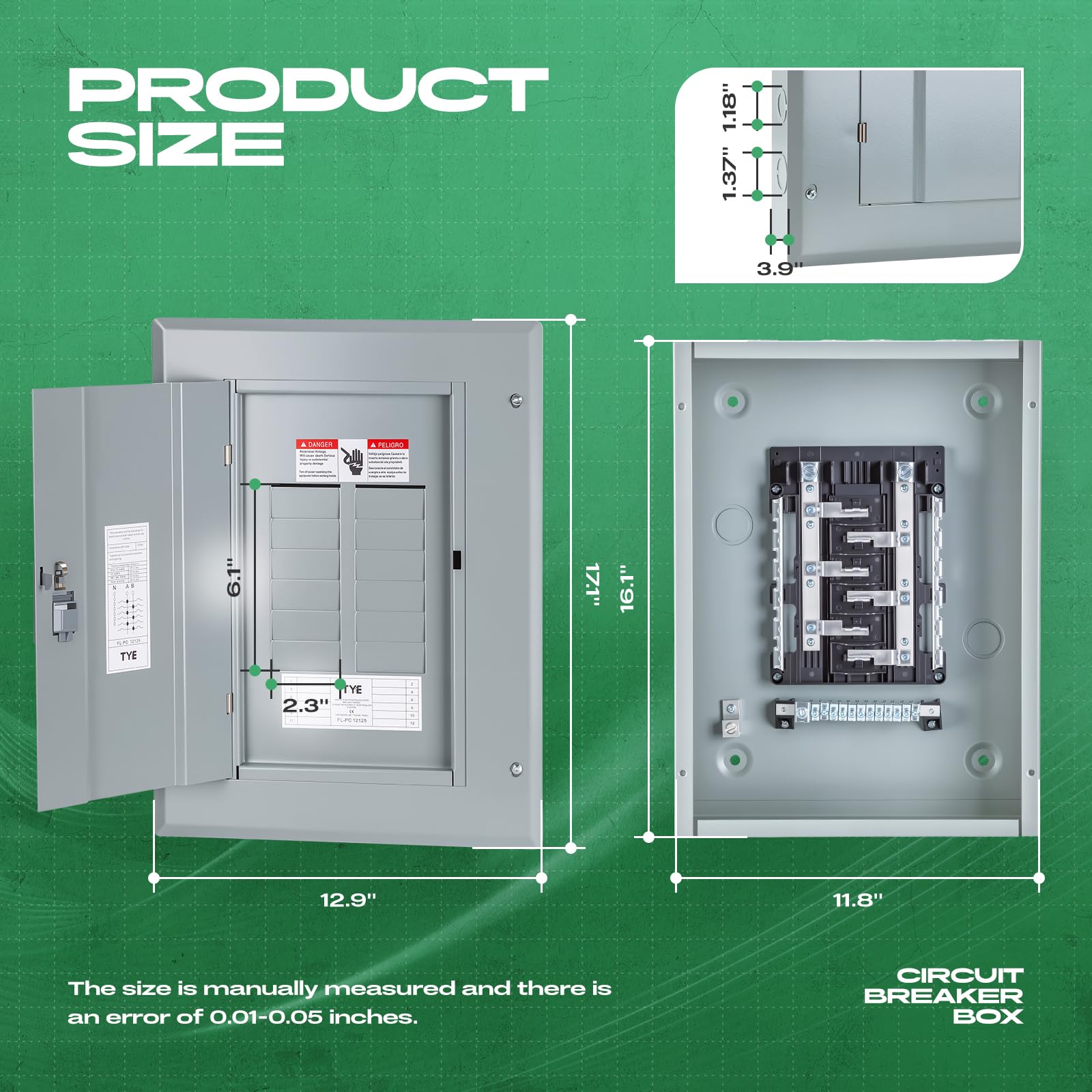 Circuit Breaker Panels 12 Space 125 Amp, 120V/240V Circuit Breaker Box with Main Lug Steel Enclosure for Sub Panel Applications Indoor Load Center — Amazon image 2