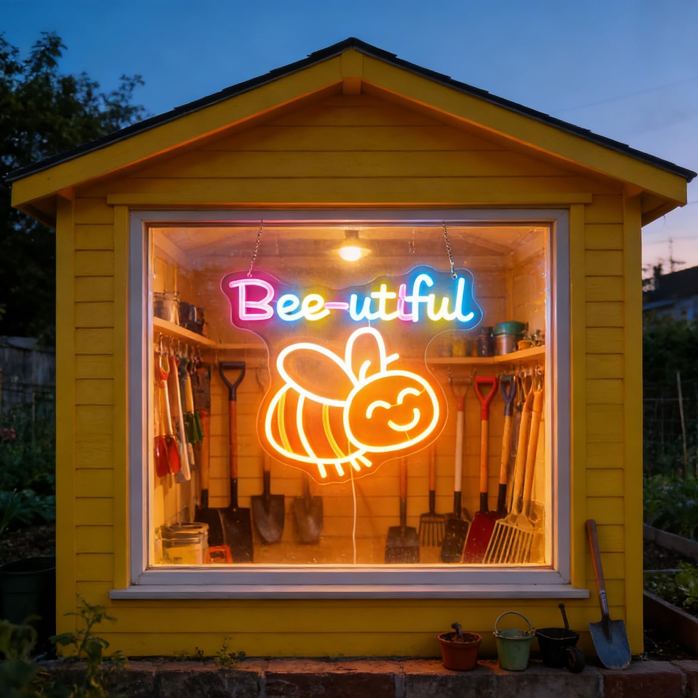 "Bee-utiful" Happy Bumblebee Neon Light - Cute & Punny LED Wall Art for Kitchen, Bedroom, Nursery Decor, Dimmable USB Night Light with Hanging Kit, Sweet Gift for Bee Lovers, Kids & Her