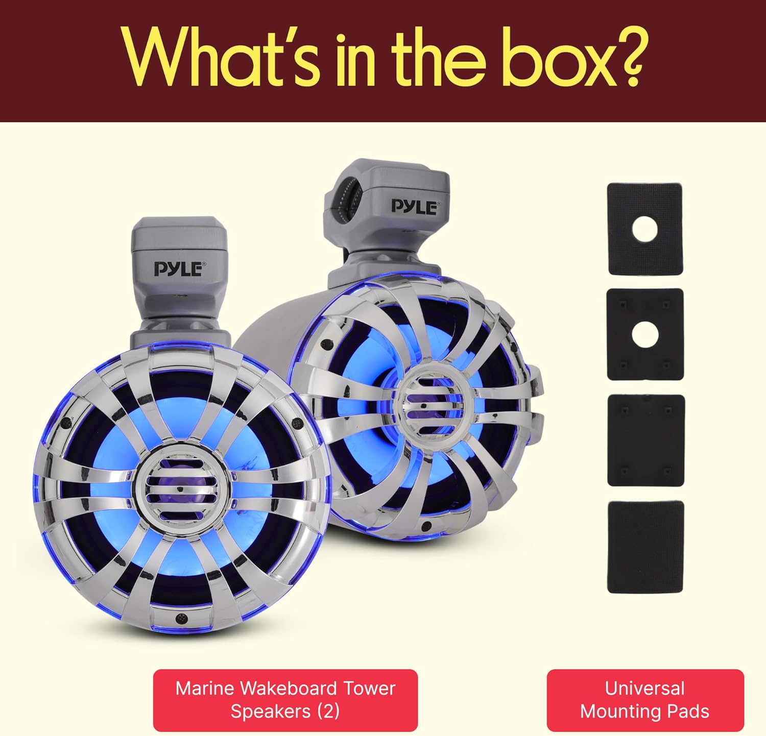 Pyle Marine Speakers - 5.25 Inch Waterproof IP44 Rated Wakeboard Tower and Weather Resistant Outdoor Audio Stereo Sound System with Built-in LED Lights - 1 Pair in Silver (PLMRWB50L) - Image 5