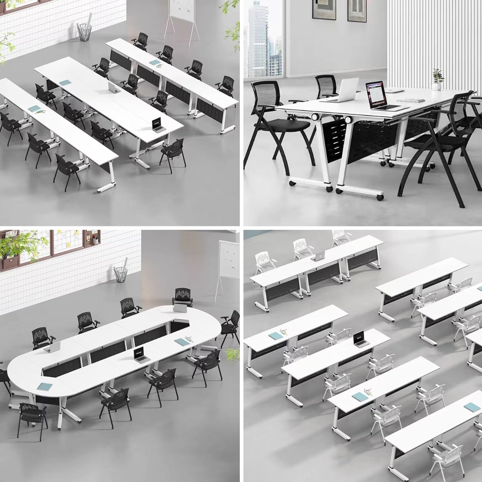 Tavolo da conferenza modulare pieghevole con piano ribaltabile, scrivania mobile per allenamento e mensole, ideale per ufficio, aula e sala di formazione, design di giunzione 120 x 40 cm