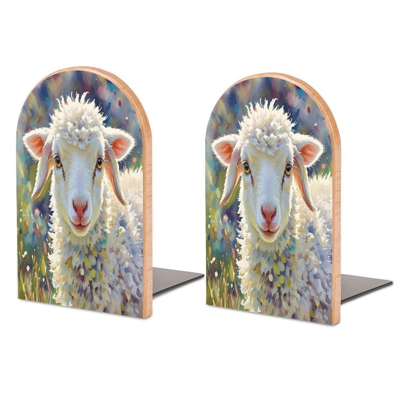 Cute Sheep Bookend for Shelves Unique Book End Sturdy Books Holder Heavy Duty Wooden Bookends Support Non-Slip Book Organizers Decorative Modern Bookend Holder for Home