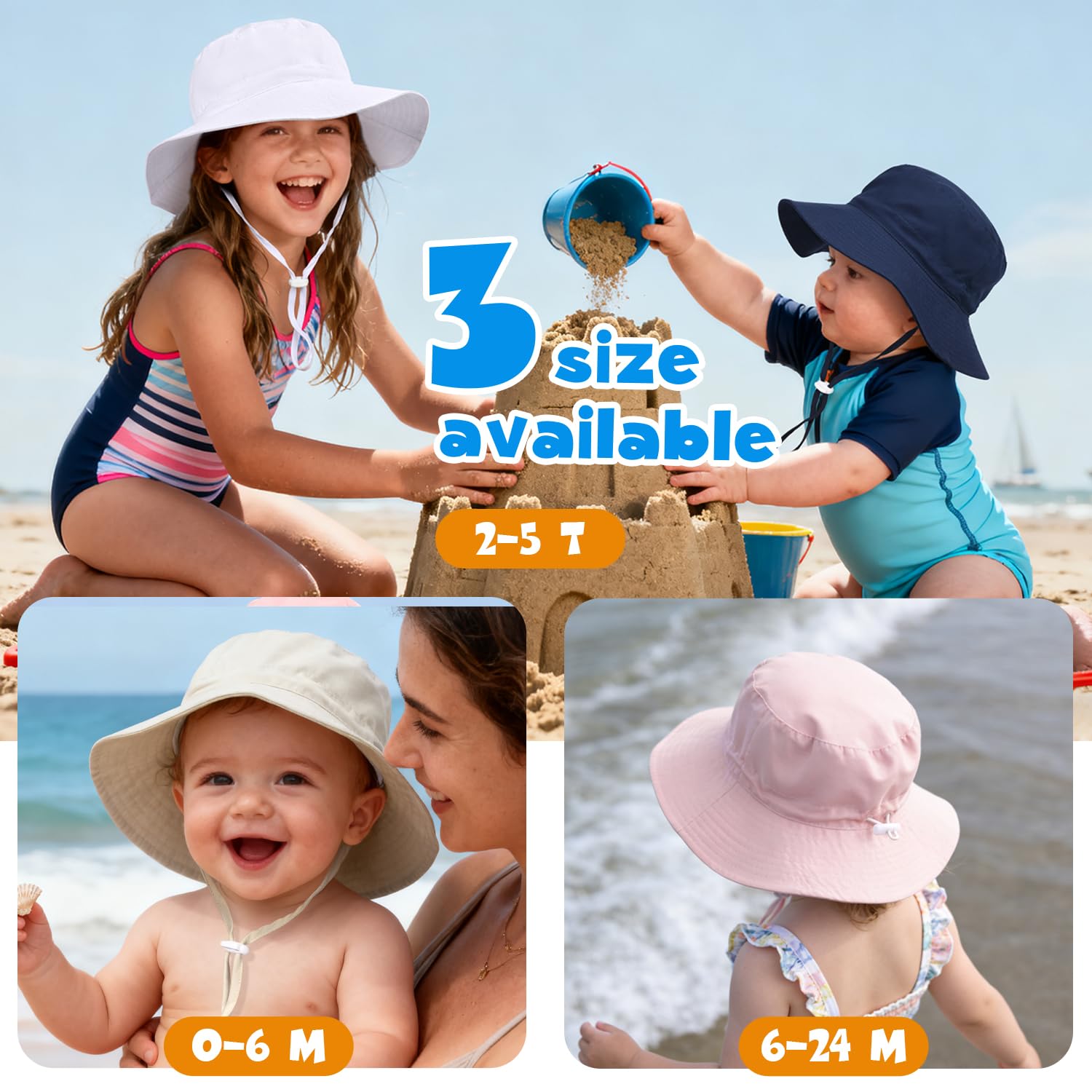Cappello da sole per neonati, neonati, ragazzi e ragazze, cappello da pescatore per bambini, protezione solare UPF 50+, cappello da spiaggia estivo, 0-5 anni