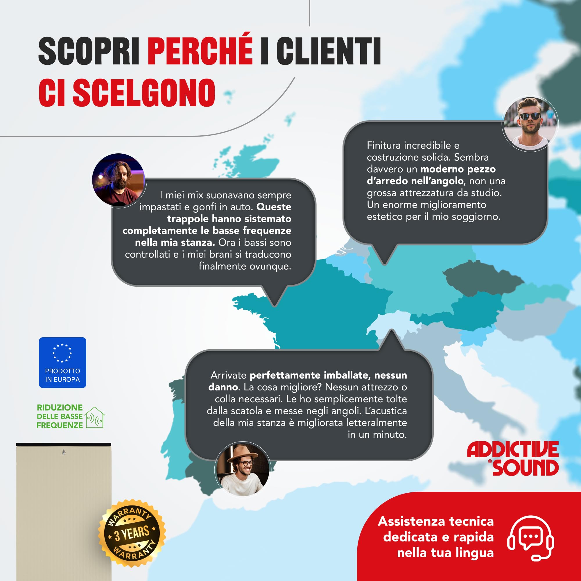 Addictive Sound Bass Trap Angolare Premium - Qualità Studio - Lana Acustica Specializzata 80-2000 Hz - Prodotto nell'UE - Impilabile Autoportante - Garanzia 36 Mesi - 100cm, Nero
