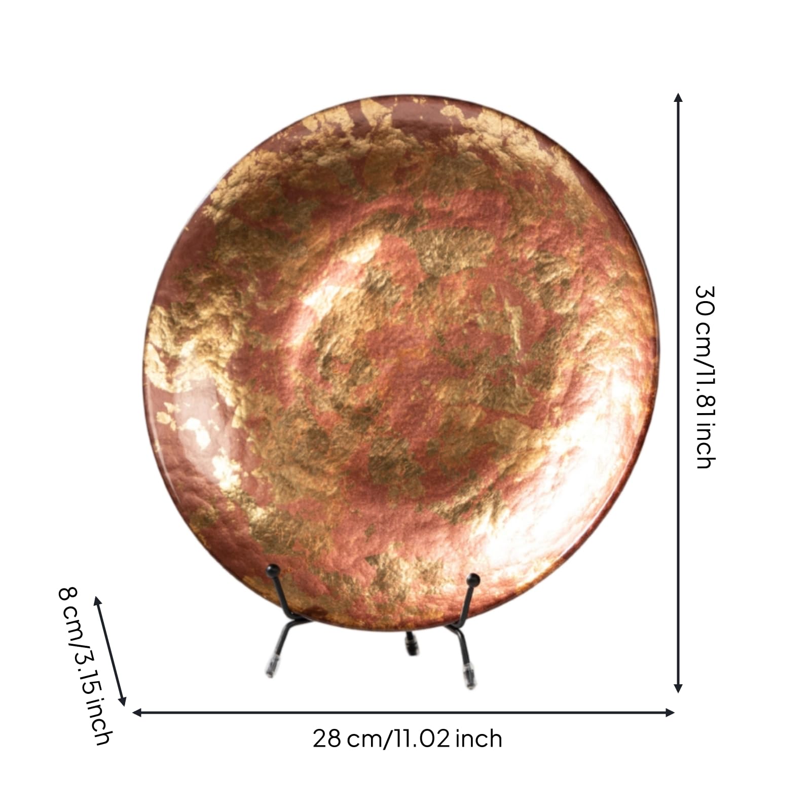 Baoblaze Vassoio Decorativo Rotondo in Vetro Piatto Centrotavola Supporto Disco in Cristallo Caldo Rosso Oro E Supporto Metallico Stabilizzato Adatto a Consolle Ingresso Scaffalatura Studio