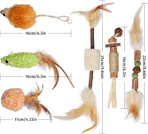 Miniatura 6 de Silvervine - Juguete de ratón de peluche con plumas de gato, hierba gatera natural para salud dental y dentición, palo masticable para uso en