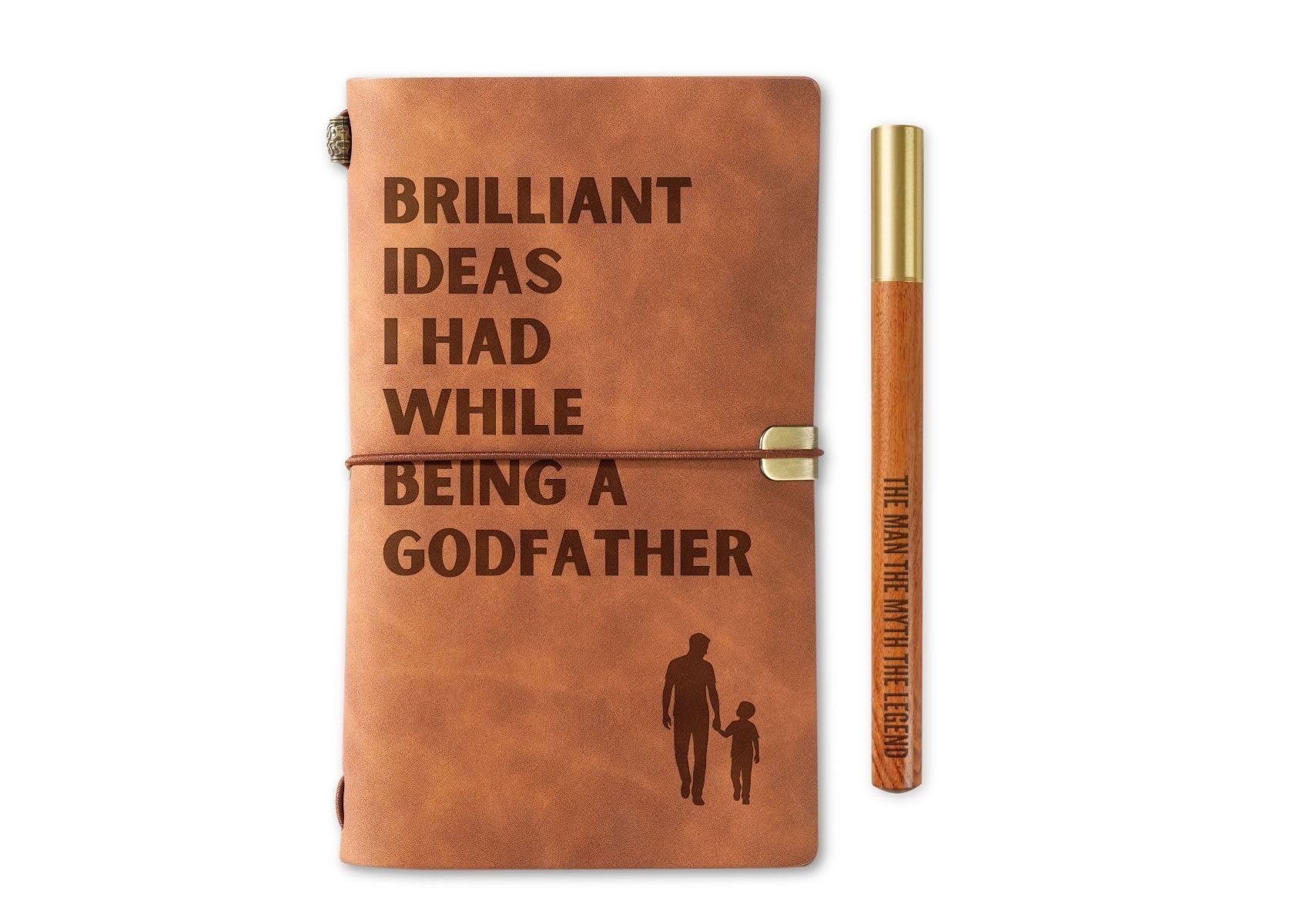 InnoBeta Godfather Gifts from Godchild - Brilliant Ideas I Had Journal and Pen Set - Refillable Notebook 7x5 Inches
