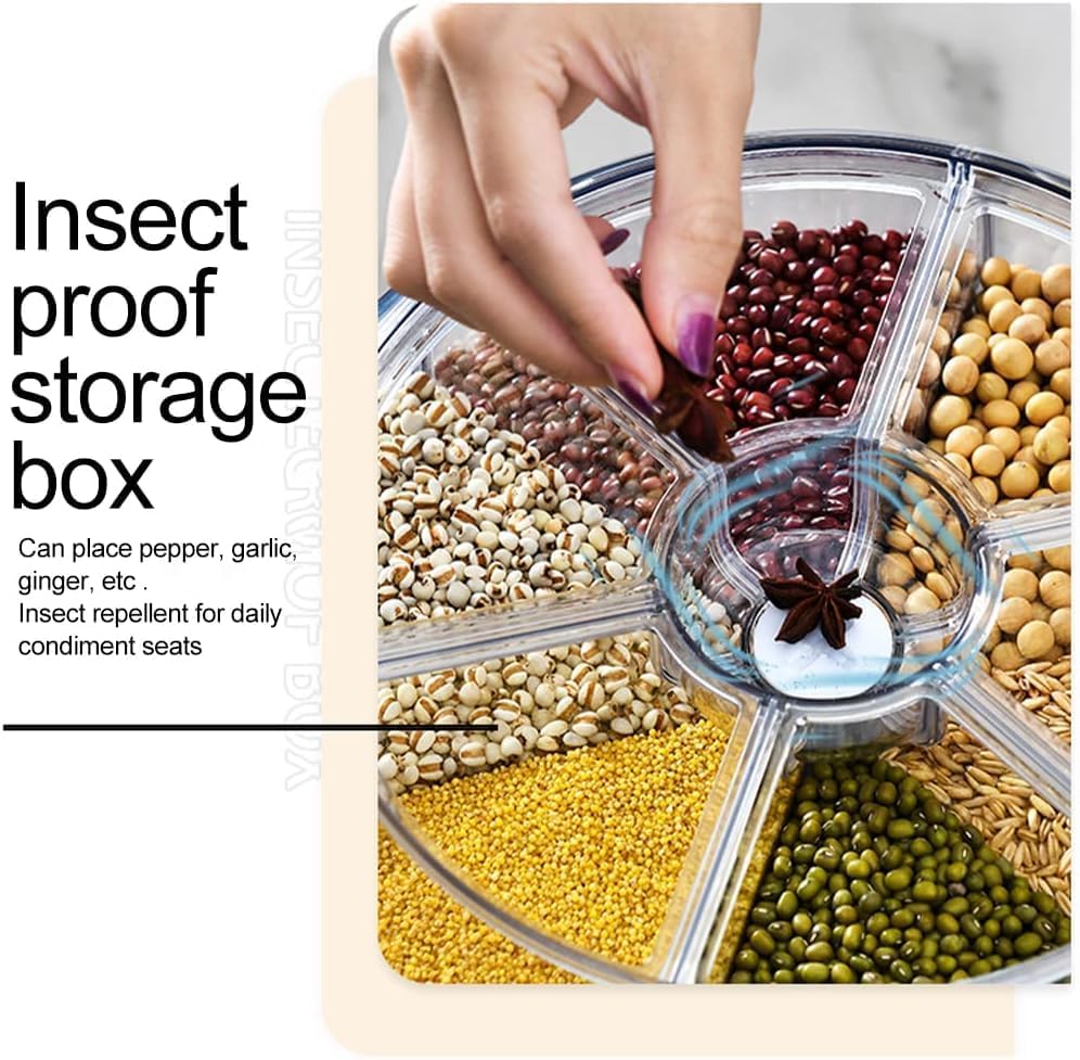 Image of proxin Large Grain Dispenser, Grain - Rice Storage Container Kitchen,6 Grid 360Rotation Cereal Dry Food Rice Bucket, Airtight Food Storage Box with Lid & Measuring Cup (Green)