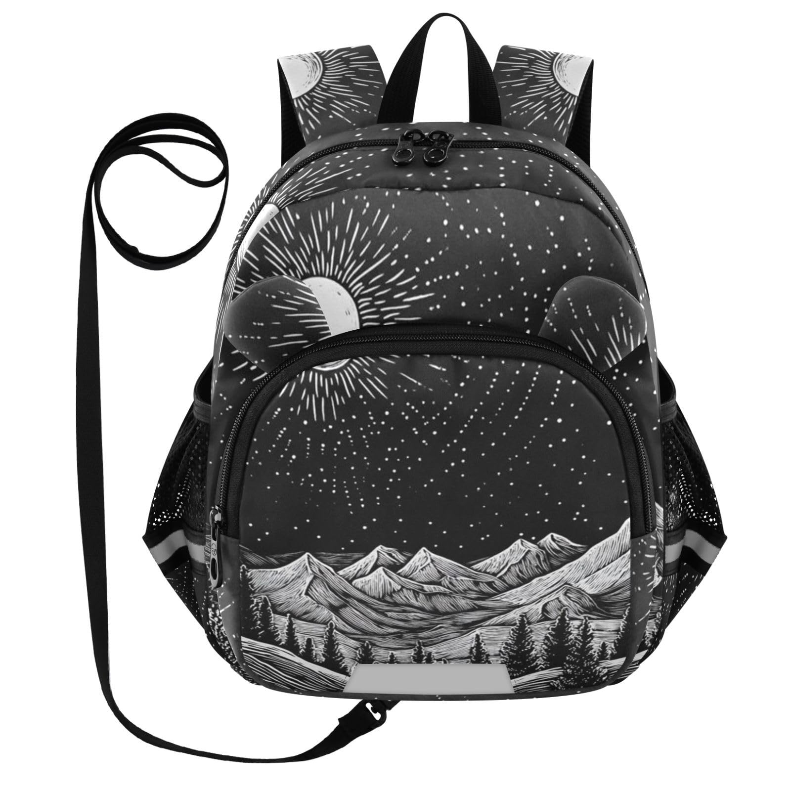 Starry Mountain Black Toddler Harness Backpack for Boys Girls 3-6 Years Kids Backpack with Anti Lost Safety Leash Baby Protection Backpack for Walking Travel Preschool