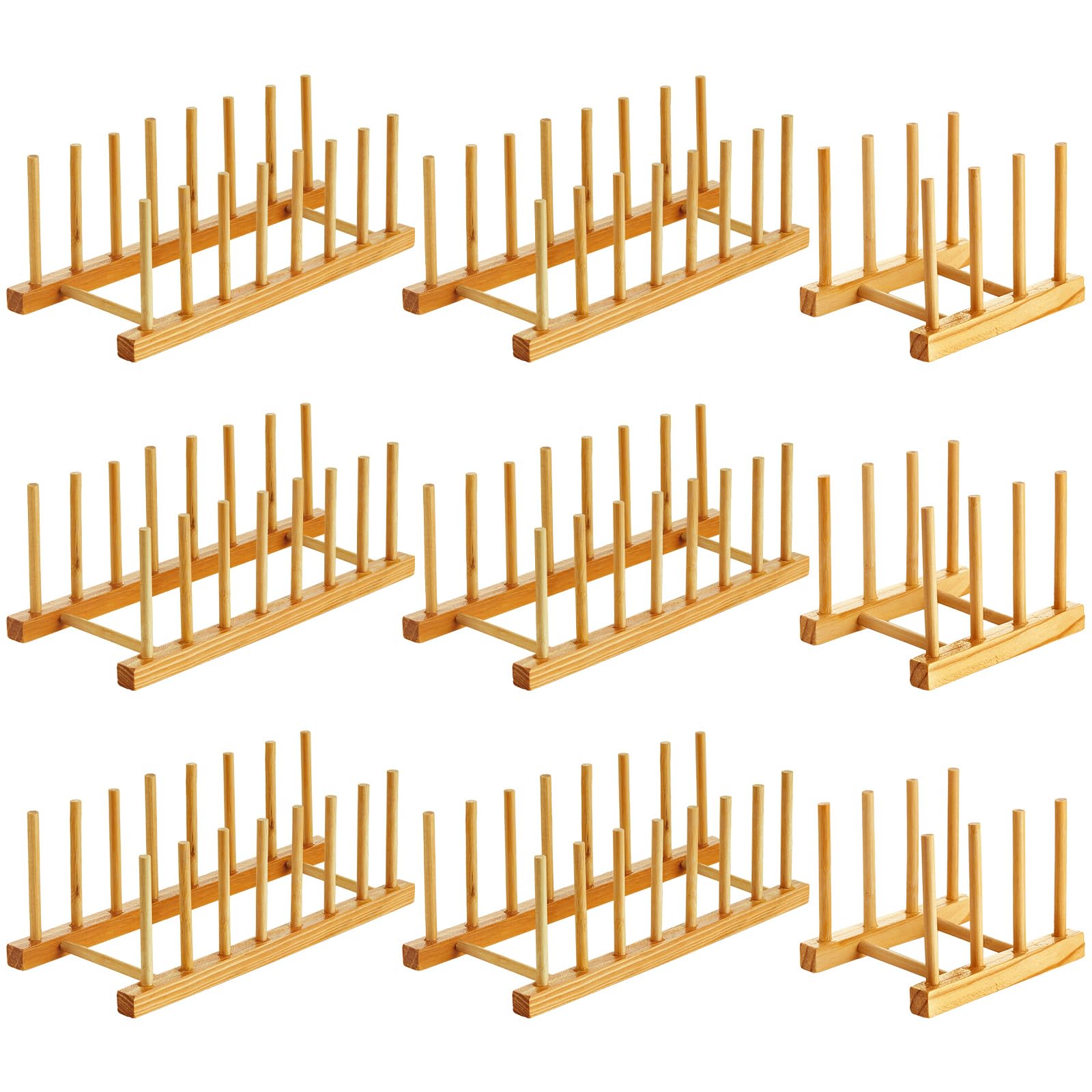 Zopeal Scolapiatti in legno di bambù, 9 pezzi, 3/6/7 fessure, scolapiatti scolapiatti da cucina, organizer per piatti, ciotole, tazze, coperchi e libri