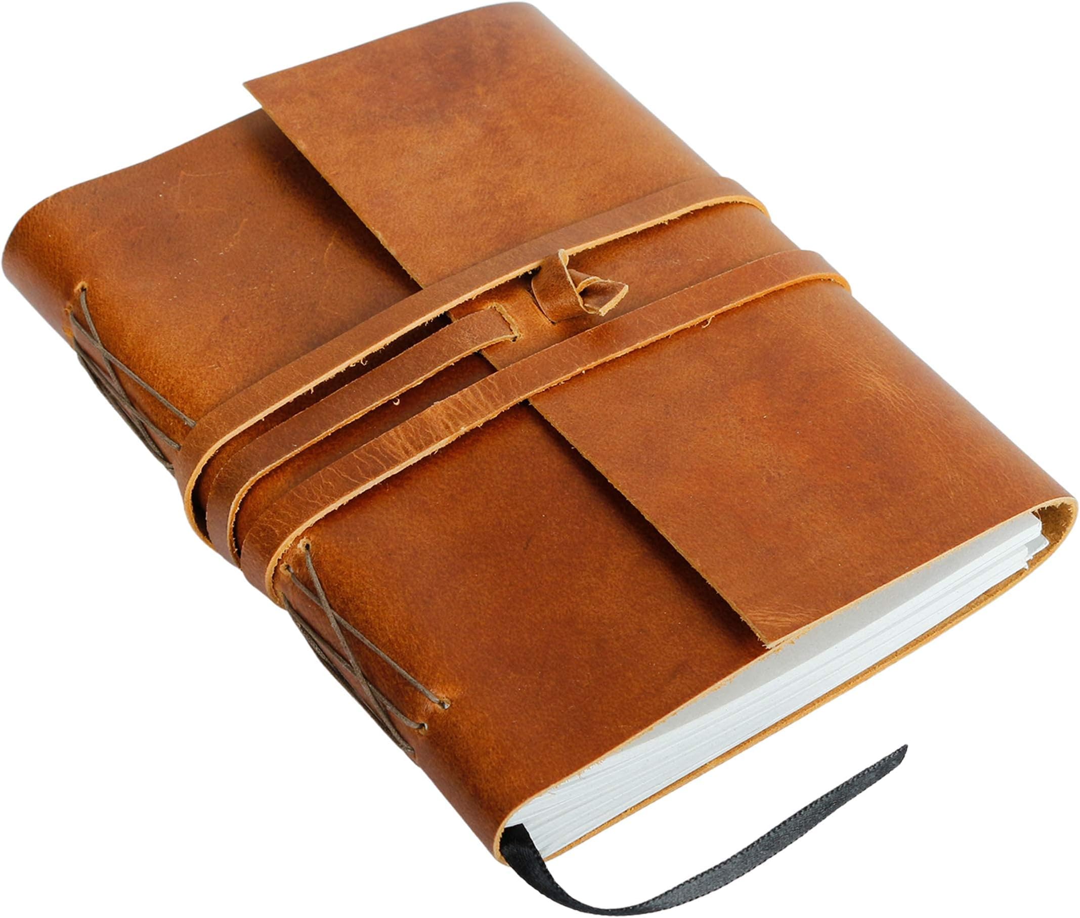 Lined Leather Journal（6x8 inches） - Rustic Handmade Vintage Leather Bound Journals for Men and Women - Leather Craft 200 Pages, Leather Book Diary Pocket Notebook