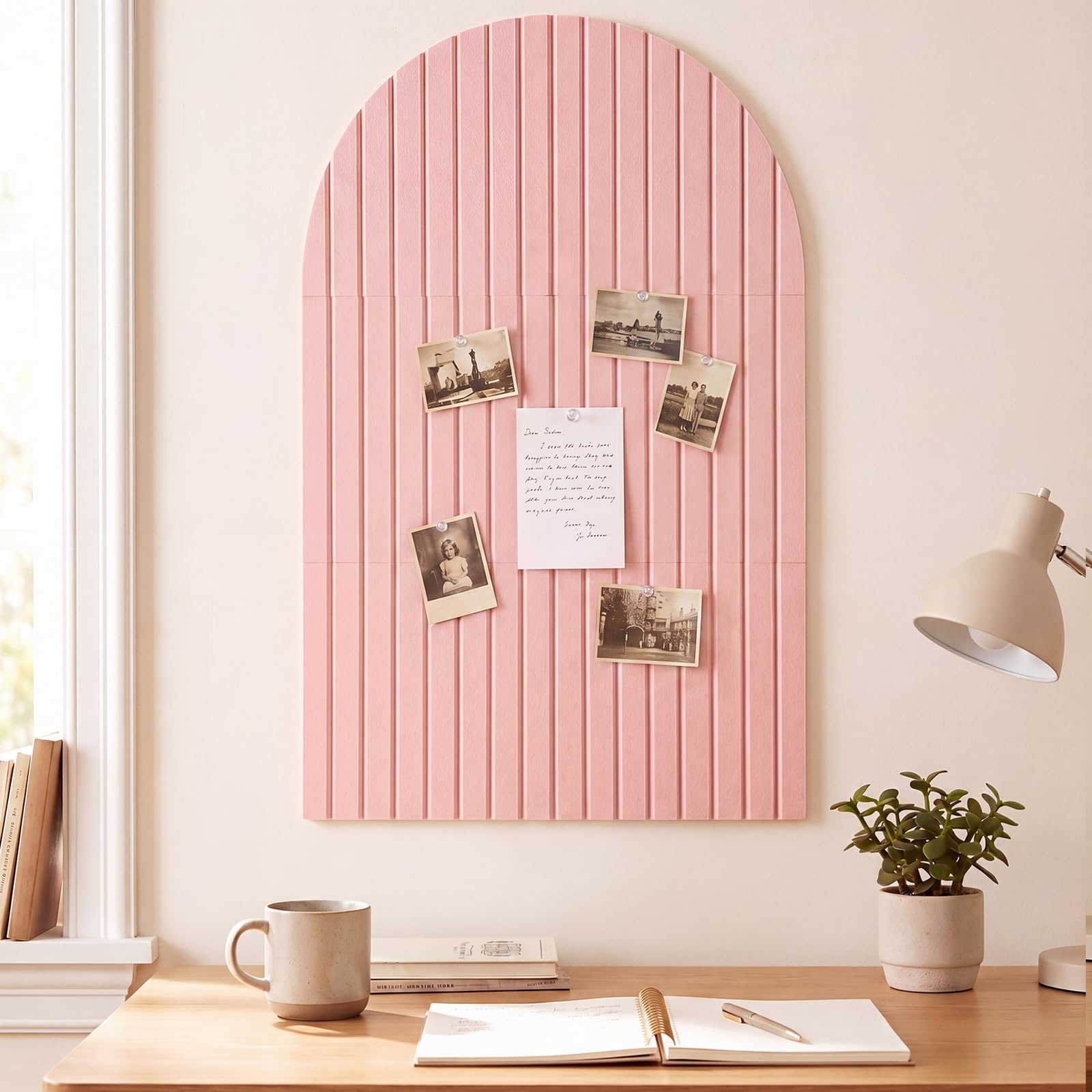 Arched Felt Bulletin Board 35" x 24", 6 Pack Large Cork Board Pin Board | Includes 30 Removable Adhesive Tabs & 30 Push Pins, Notice Boards for Home Office School Memo Photo Wall Decor - Pink