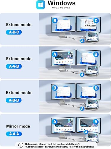 Miniatura 4 de Lemorele Adaptador USB C a HDMI dual para Mac, adaptador de pantalla triple con MST, pantalla extendida de 2 monitores para serie M, 1080P a 60Hz,