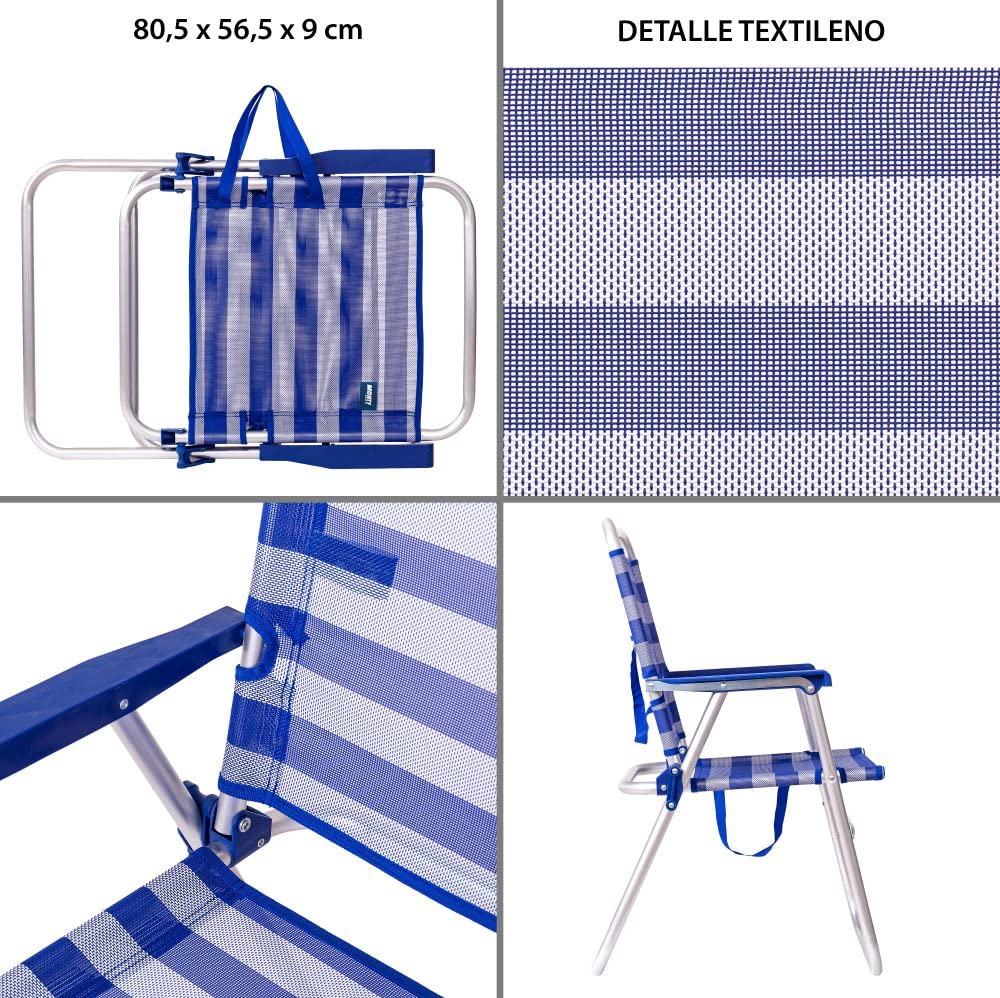 Lola Home Silla de Playa Plegable Azul Marino de Aluminio de 57x50x88 cm (S2404841)