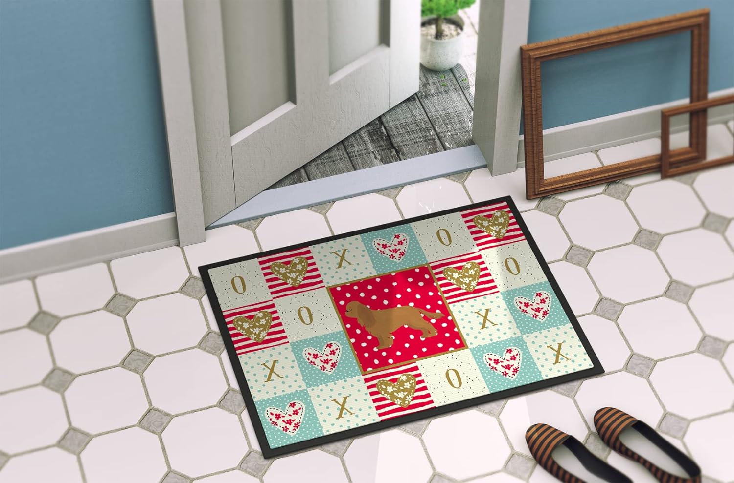 Caroline's Treasures CK5852MAT Ruby Cavalier Spaniel Love Doormat 18x27, Red Front Door Mat Indoor Outdoor Rugs for Entryway, Non Slip Washable Low Pile, 18H X 27W