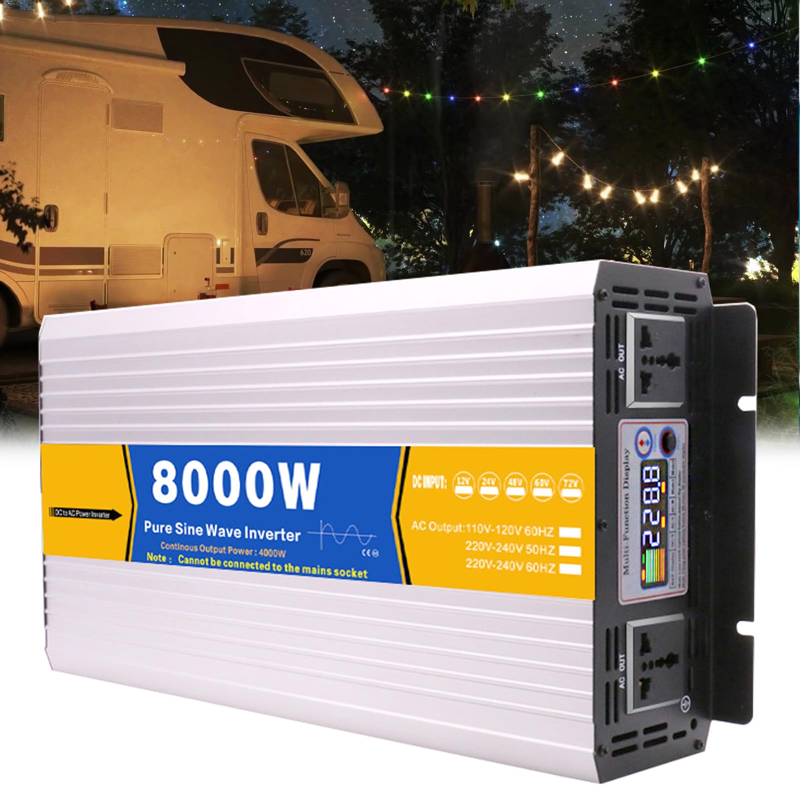 Inverter a Onda Sinusoidale Pura da 8000W Caricabatterie CC 12V/24V/48V/60V/72V a CA 110V/230V, Convertitore Inverter Solare a Bassa Frequenza per Casa, Camper, Camion, Impianto Sola(Size:24v to 110v)