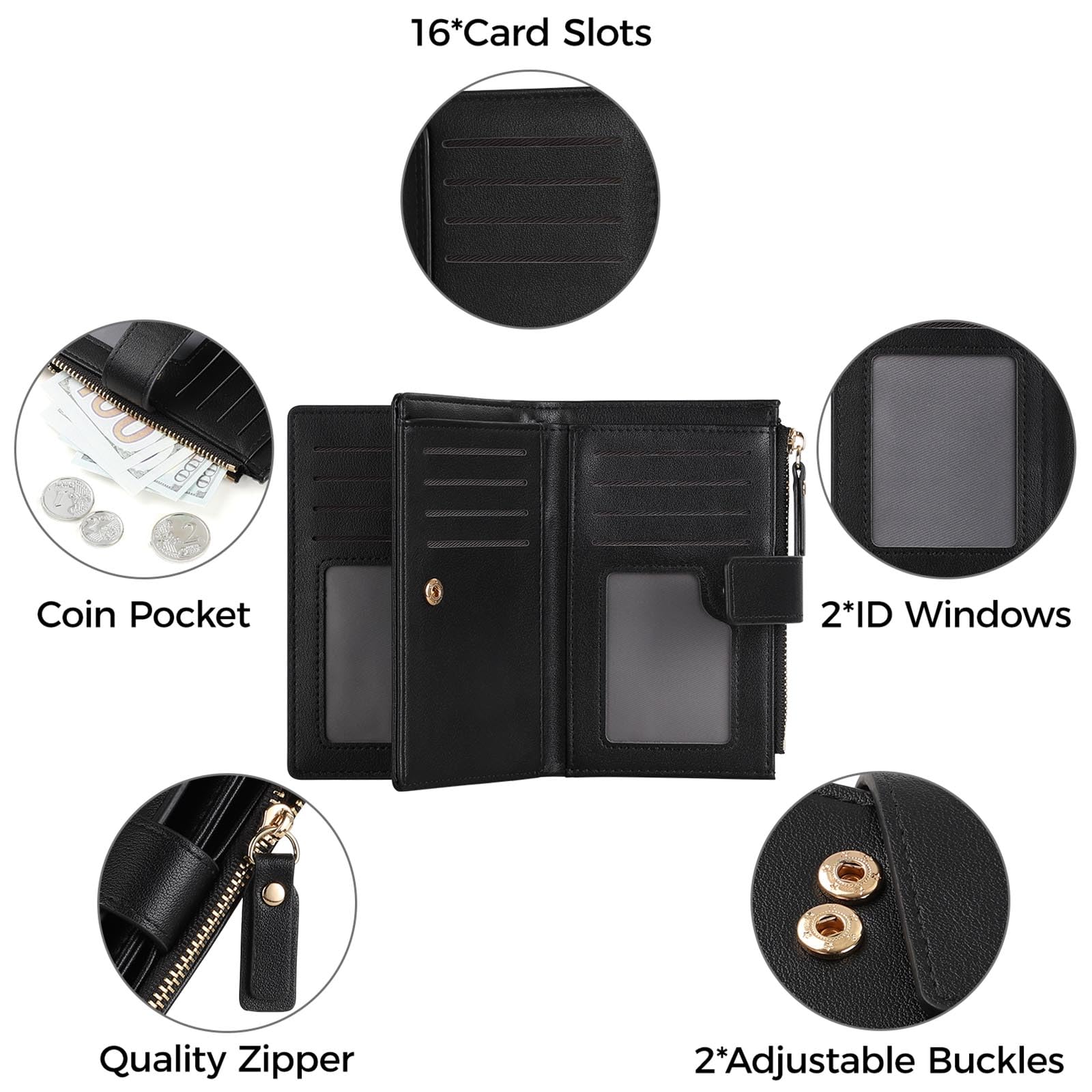 Carteras de Mujer Monedero Mujer Triple Plegado Multifuncional con Cremallera Billetera con Protección RFID de Portamonedas Integrado 16 Tarjeteros y 2 ID Ranuras,Broches Ajustables,Verde | Tarjeta de mujer, Bloqueo RFID,Cierre de cremallera, Ranuras para