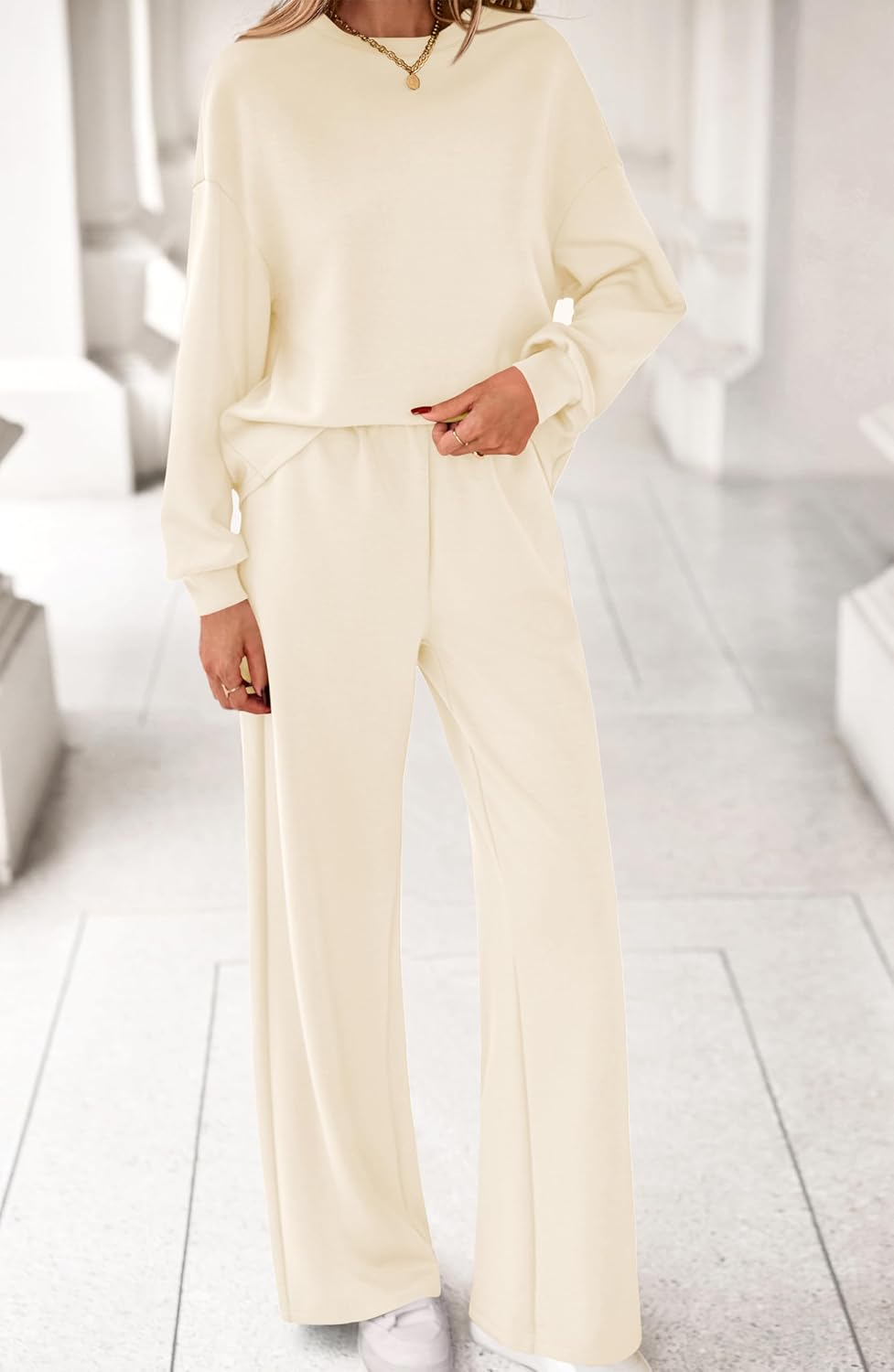 MASCOMODA Womens Fall Sweatsuits Two Piece Sets Crewneck Long Sleeve Tops Wide Leg Pants Casual Travel Lounge Set Track Suits - Image 3