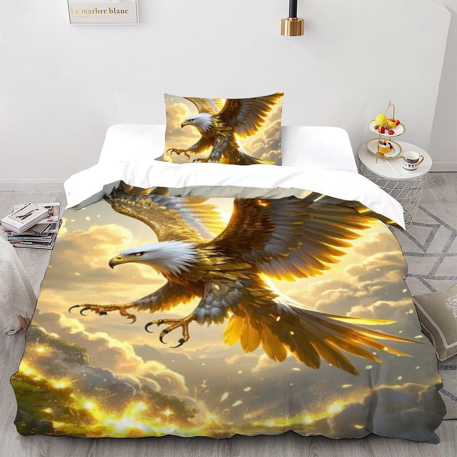 Housse de couette oiseaux 3D or, le cadeau idéal pour lit de garçon