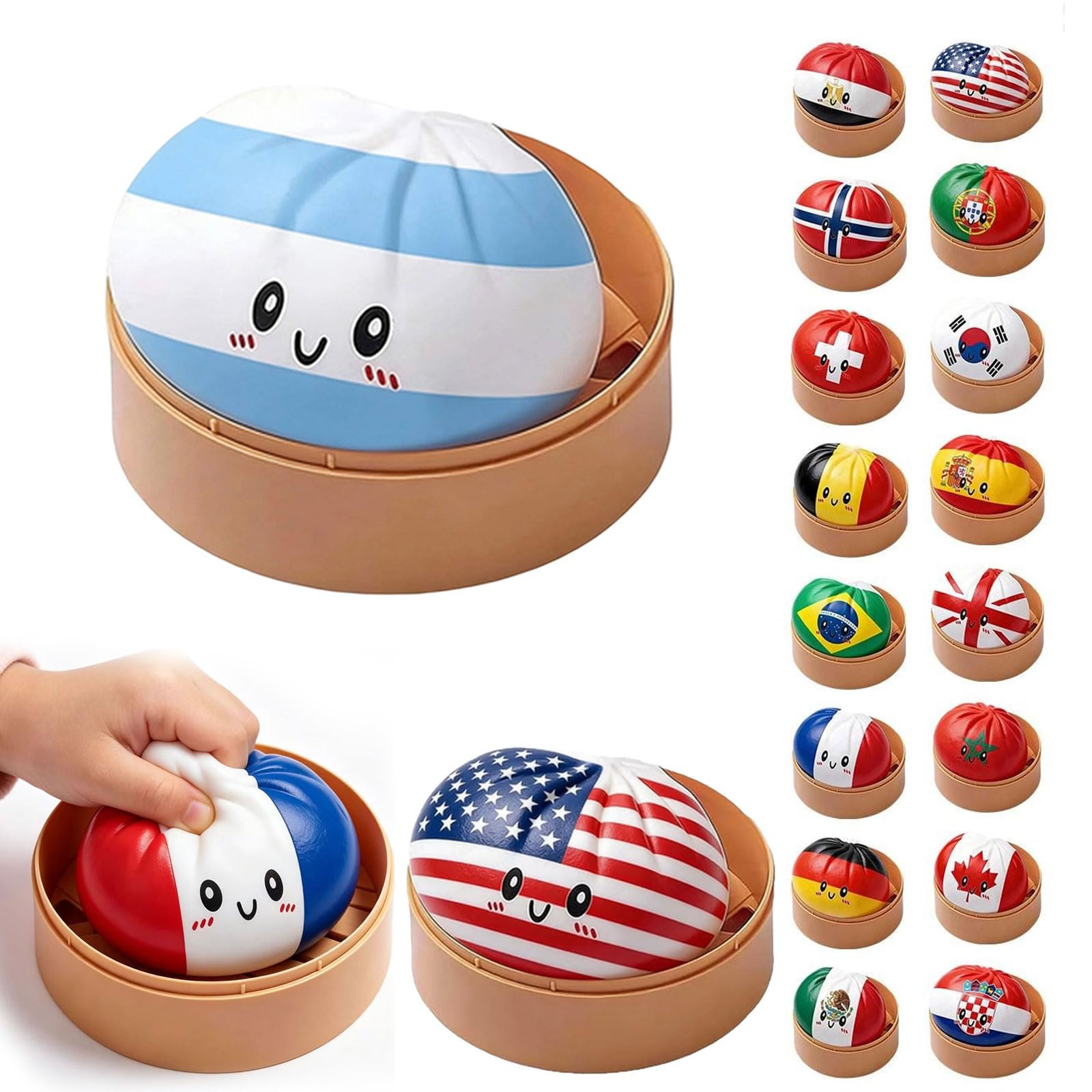 Funny Country Flag Dumpling Squishies Toys, Giant Glitter Dumpling Mystery Box, Sensory Stress Relief Ball,Desk Soft Squeeze Decompression Gift,Surprise Basket Stuffers World Cup Party Favors (G)