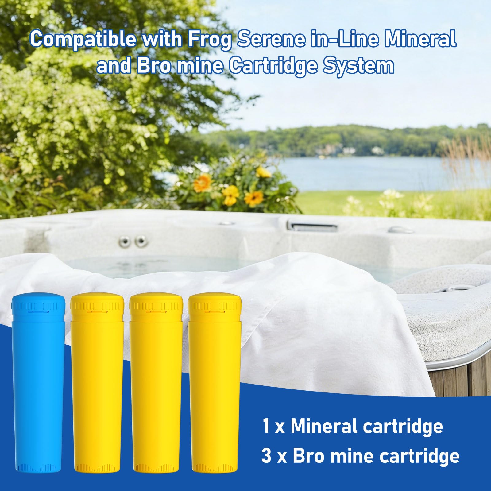 Cartouche minérale de rechange + cartouche brome compatible avec système flottant Hot Tub Frog Serene - 4 mois - (1+3)