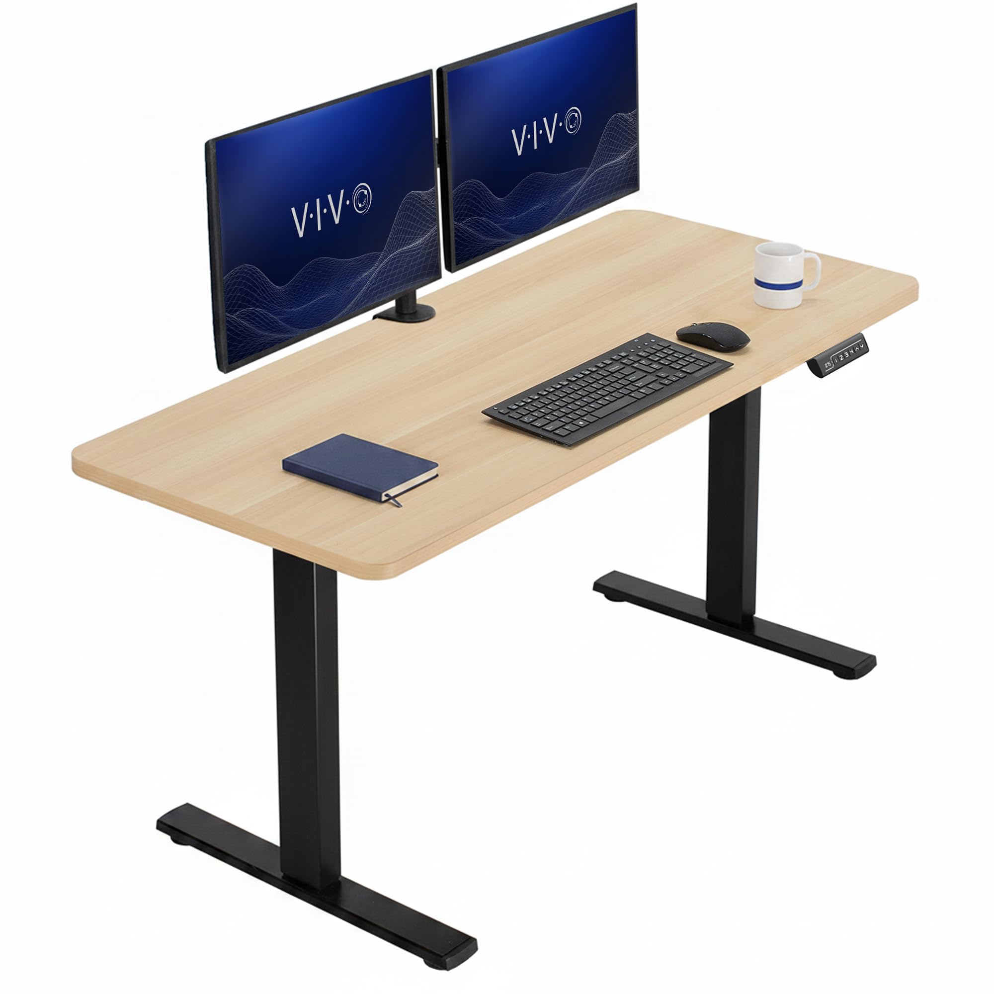 VIVO Light Wood 60 x 24 in Standing Desk, DESK-KIT-1B6C | Electric, Holds 220 lbs, Sit Stand, Height Adjustable, Solid One-Piece Table Top, Memory Presets, 1B Series, Black Frame